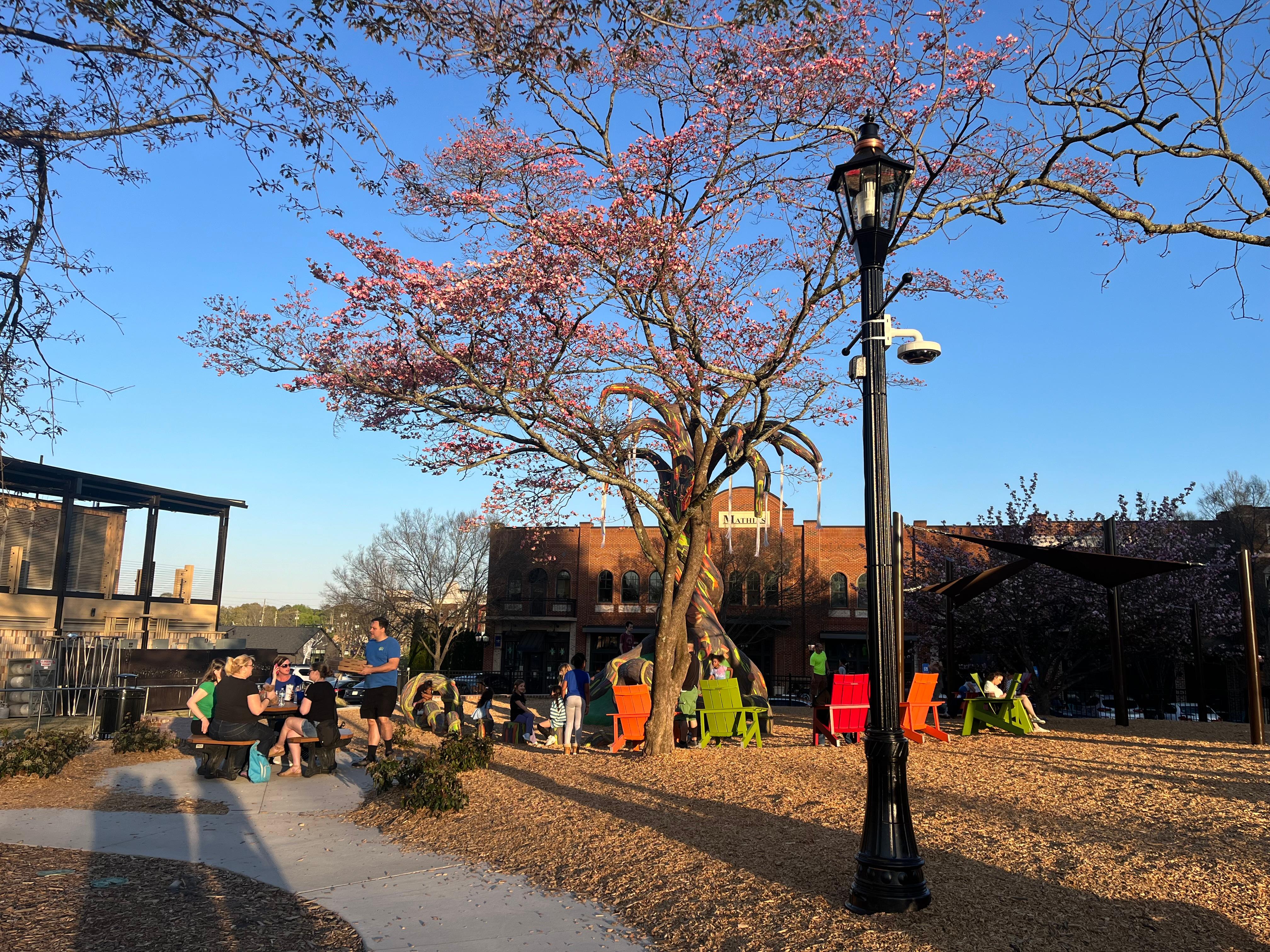 Playground and restaurants are just opposite the hotel