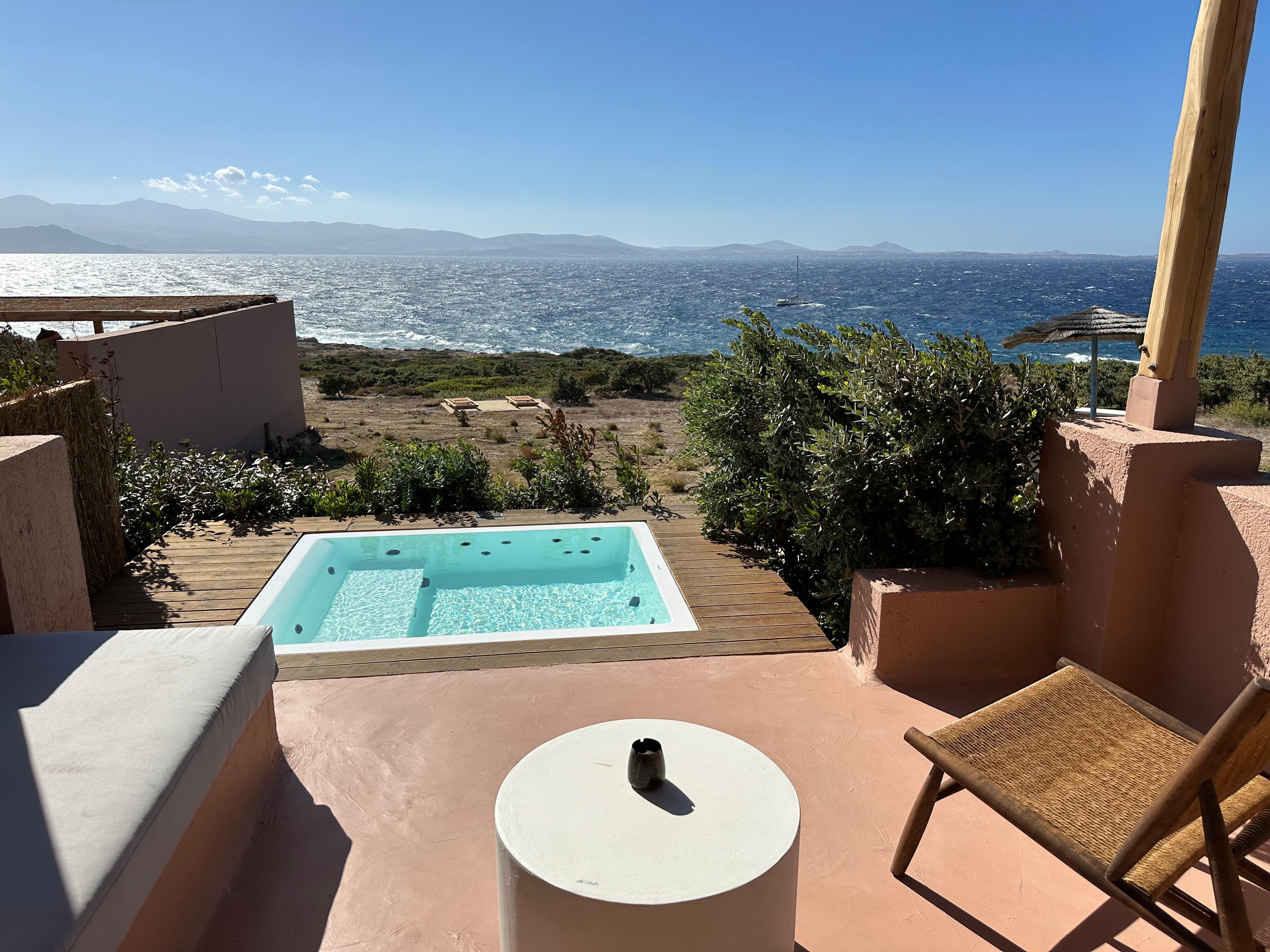 View of private hot tub overlooking the Aegean/Paros.