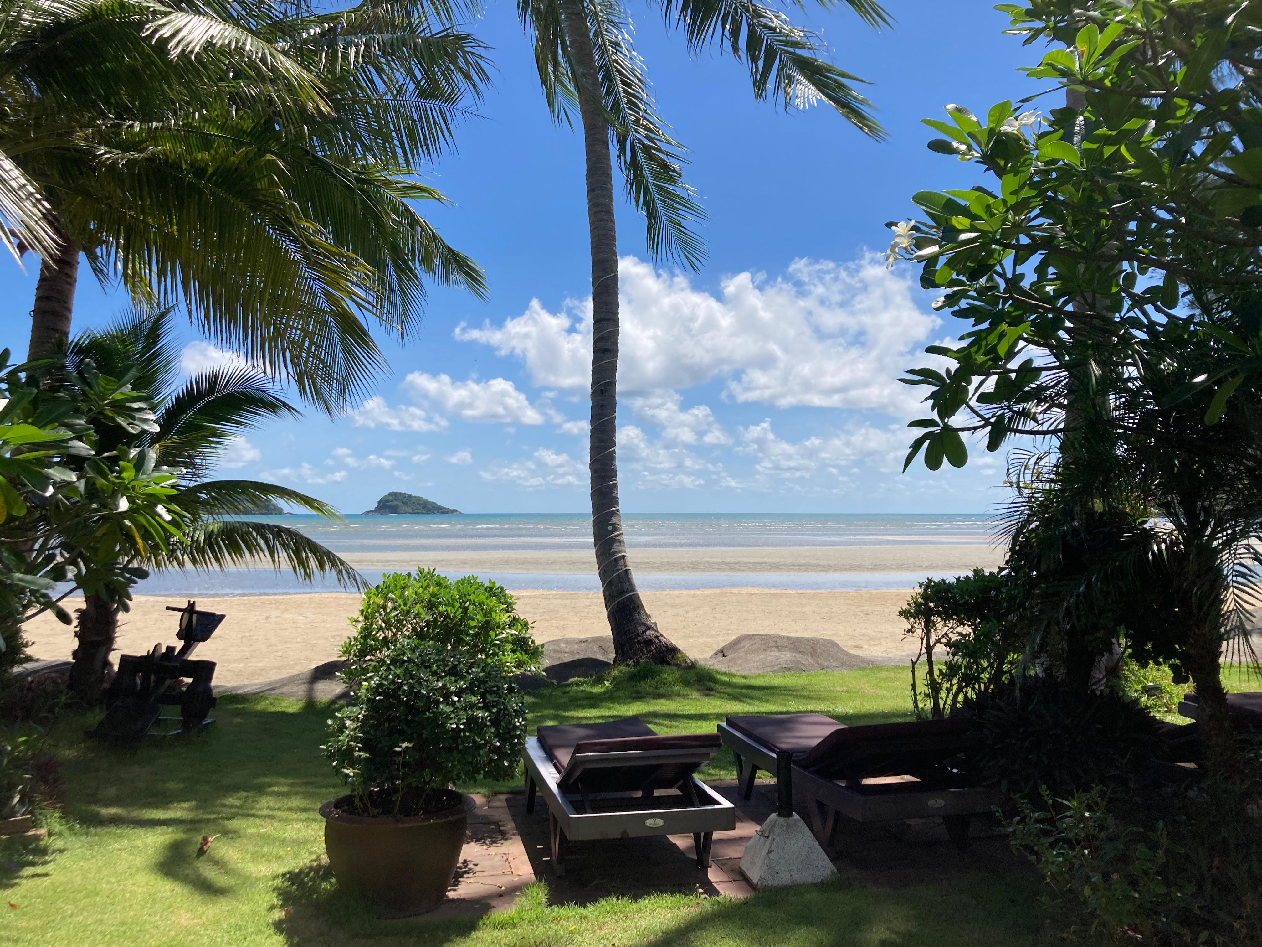 Vue du bungalow sur la plage