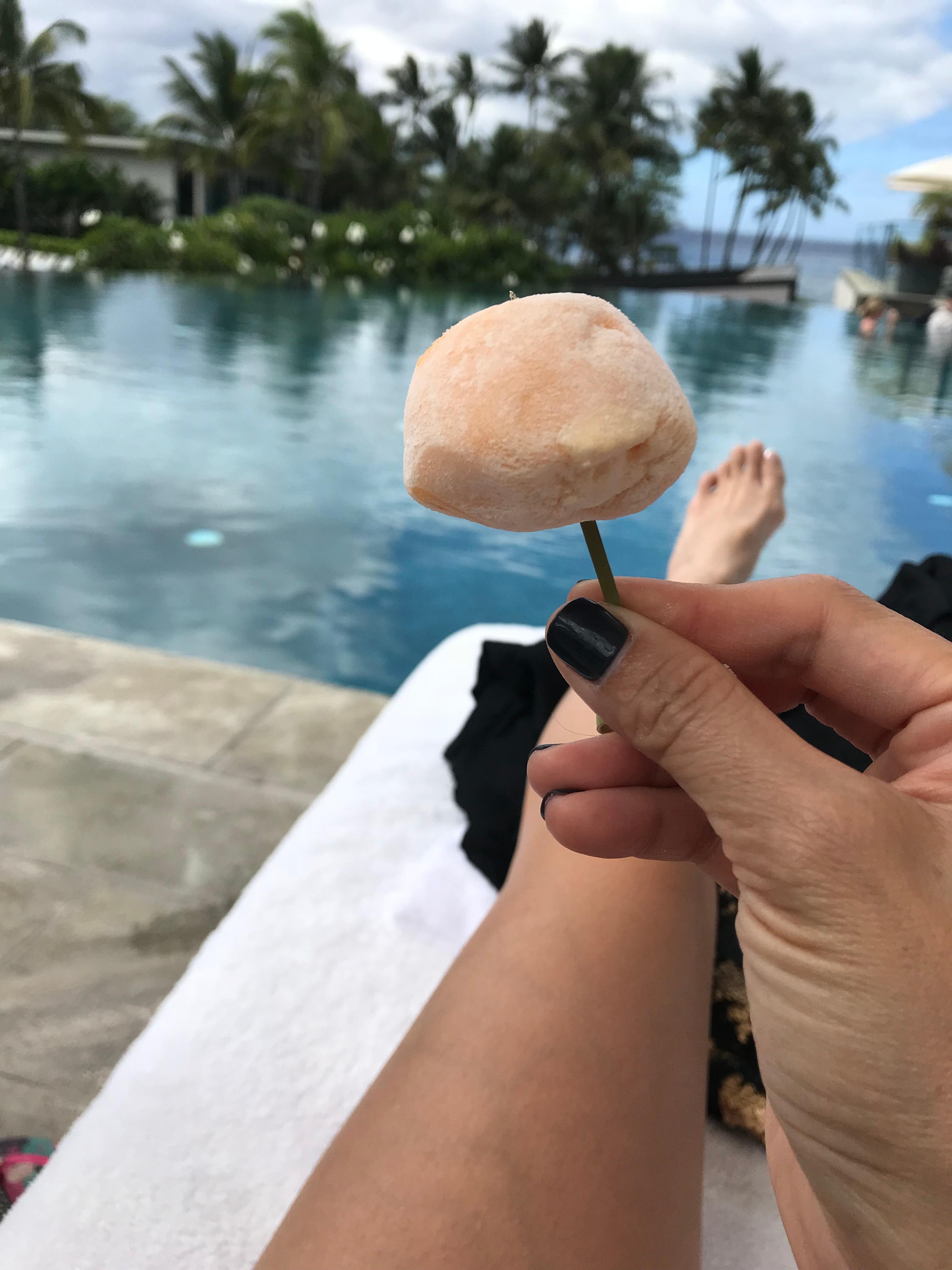 Complimentary mango mochi ice cream