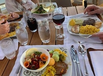 Buffet dinner at the hotel.