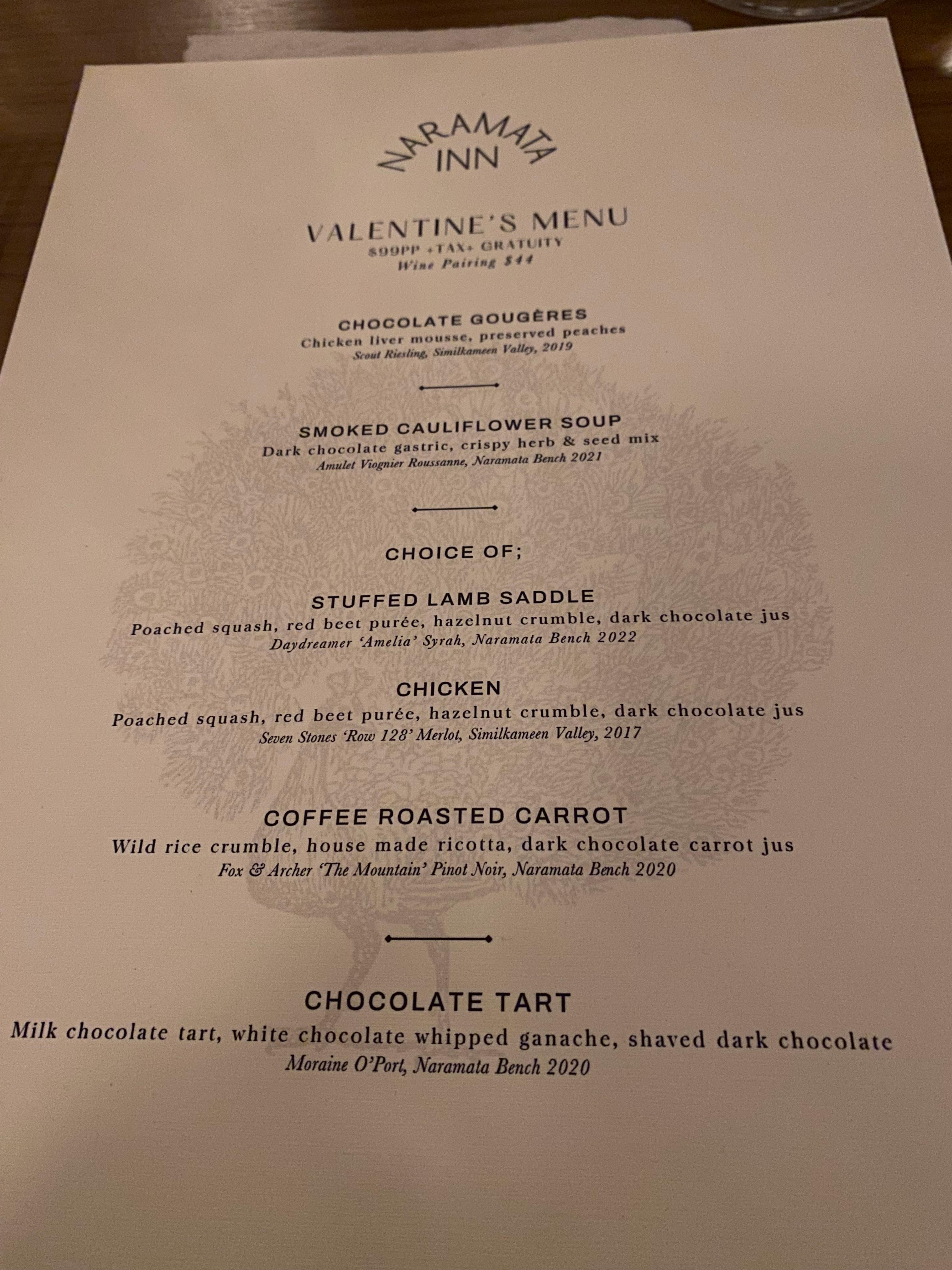 Valentines set menu