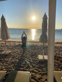 7am yoga, beach and sunrise