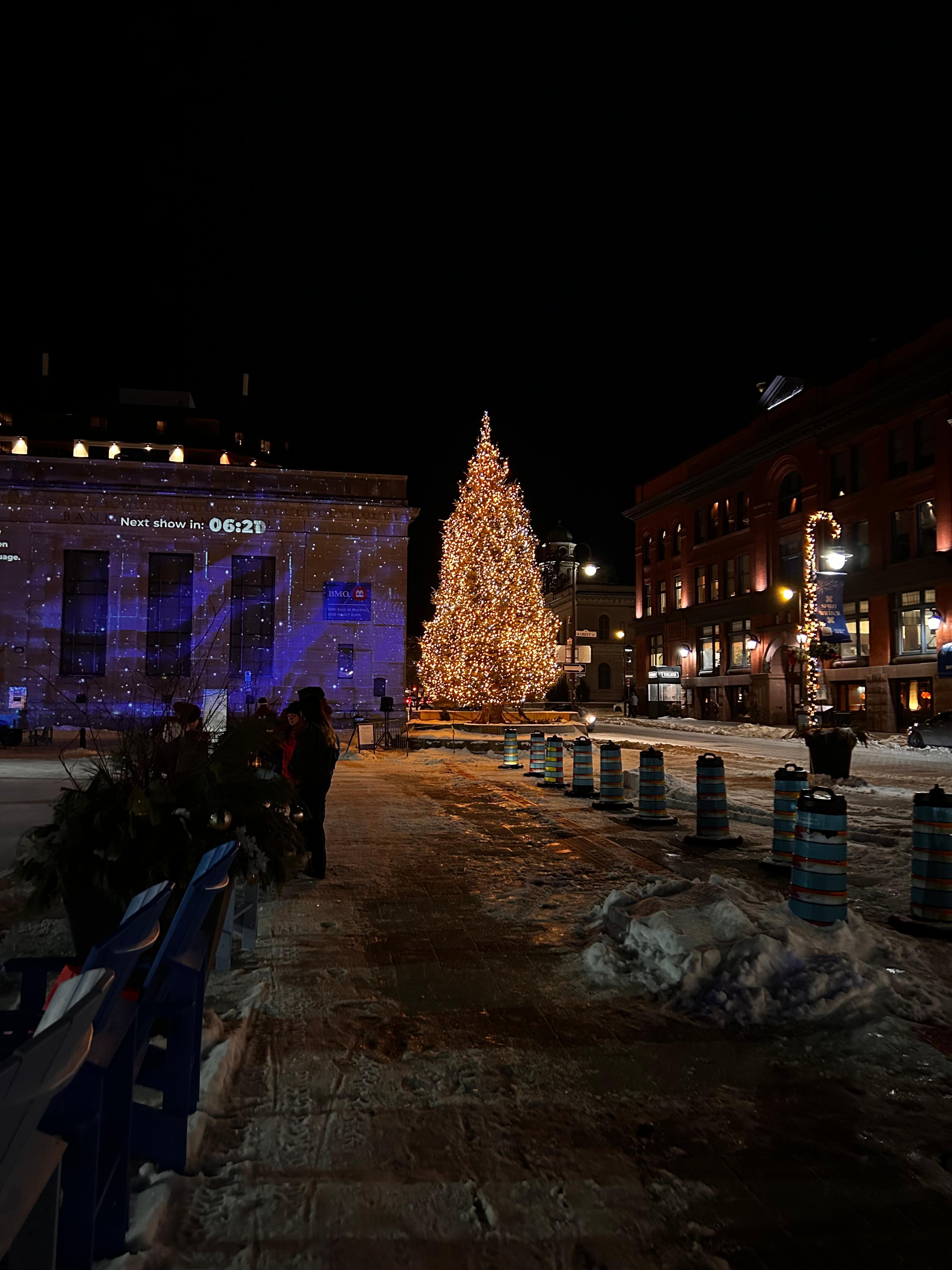 Market Square and skating rink at night, just a block away