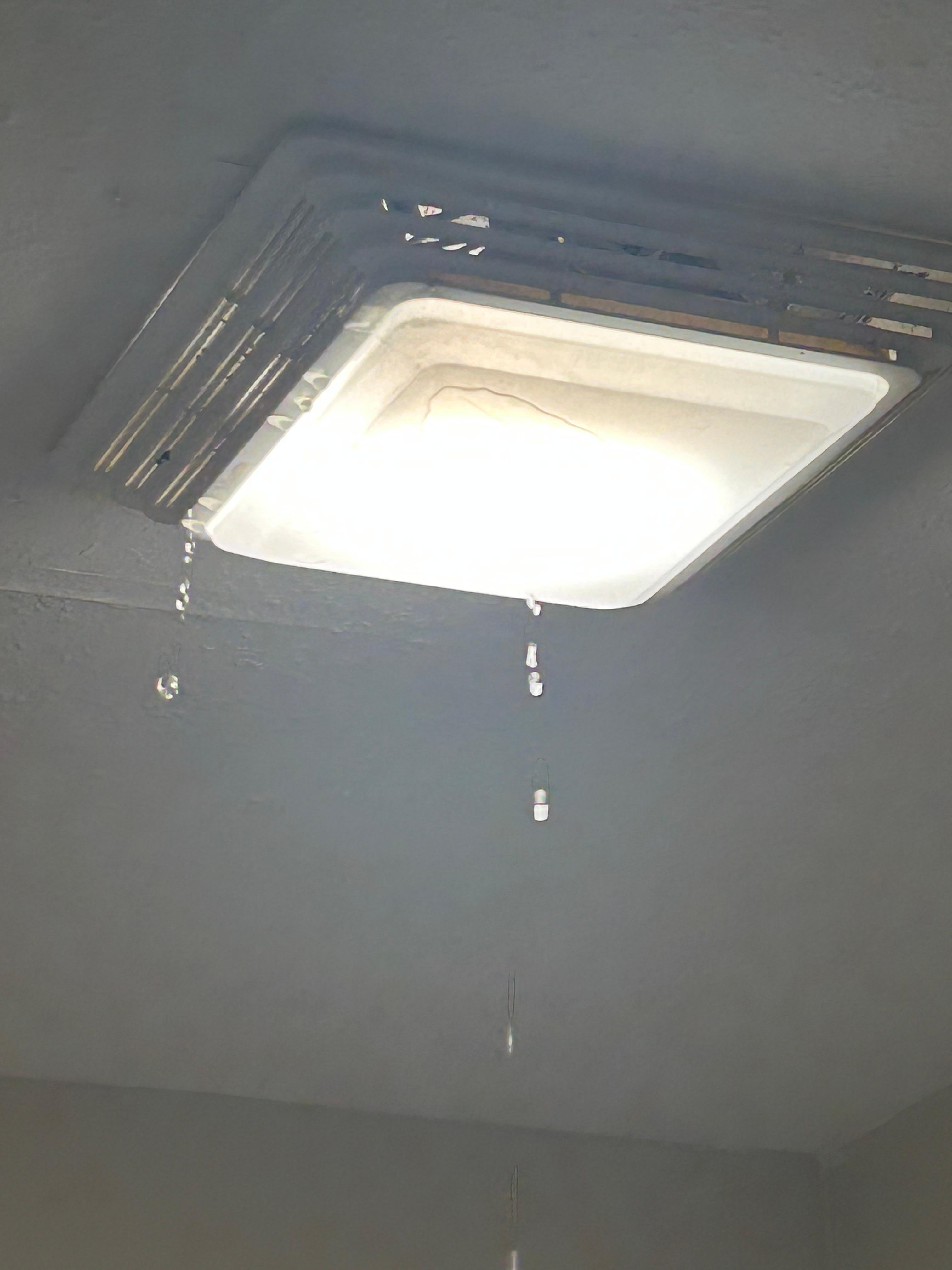 Water streaming from bathroom ceiling at 7:00AM.