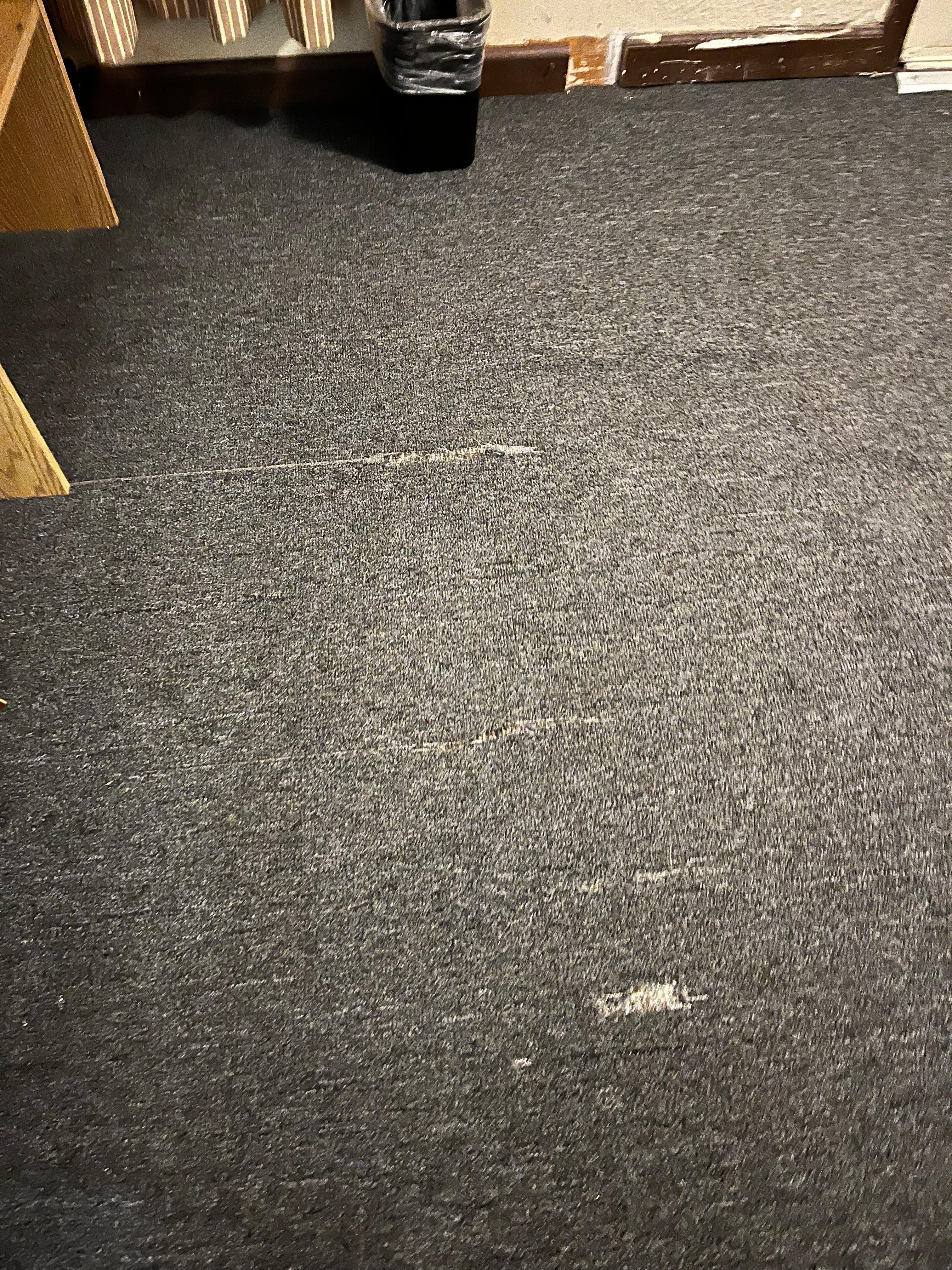 Carpet was uneven and worn/torn.