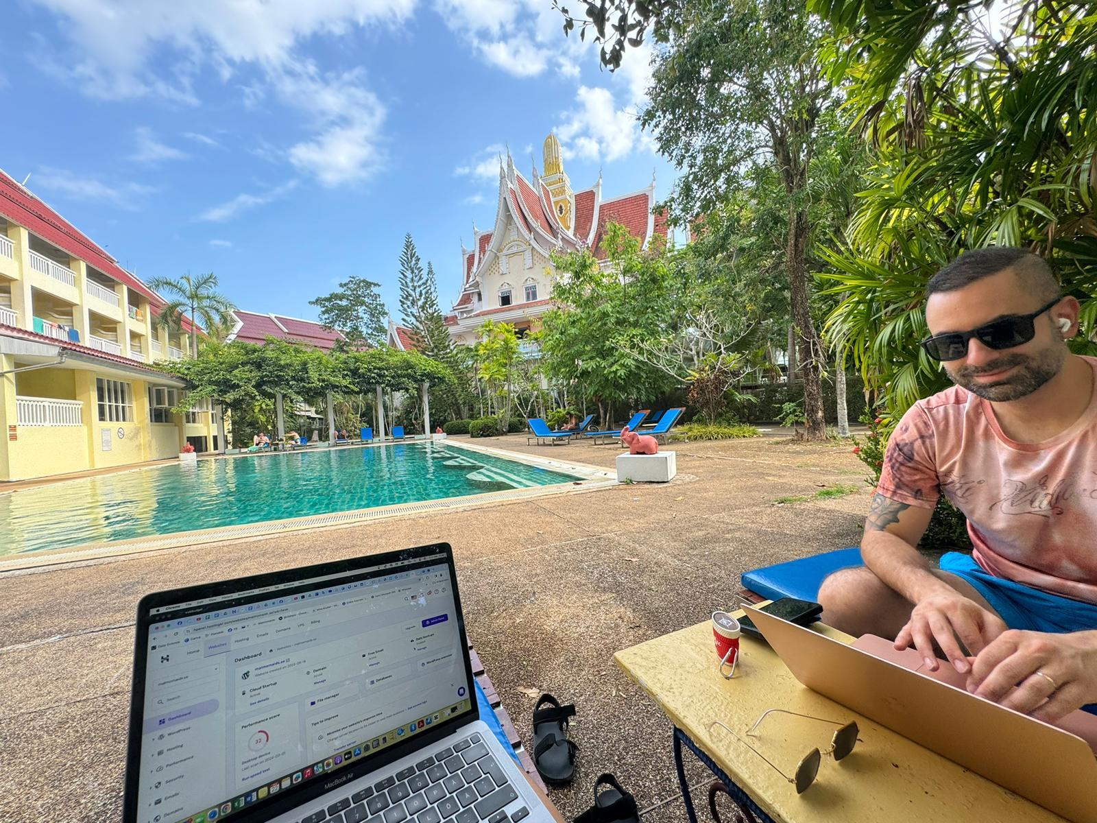 One of the swimming pools, a lot more on the other side, the hotel has very large area a lot of nature, you can work and relax and get some coconut fruits if you would like. Nopprathat beach is infront of the hotel. Superr nice!!!