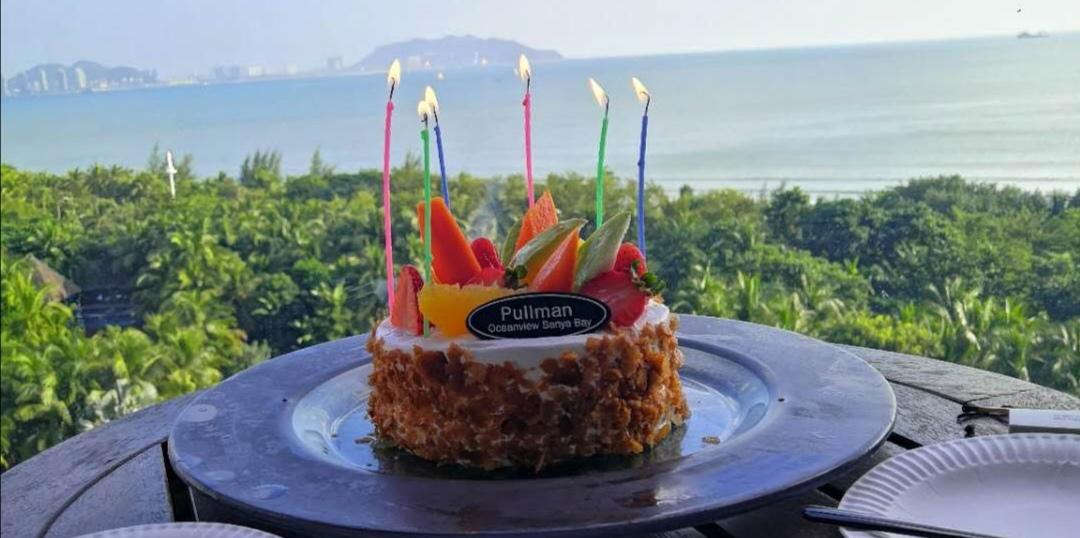 Birthday cake on the room balcony