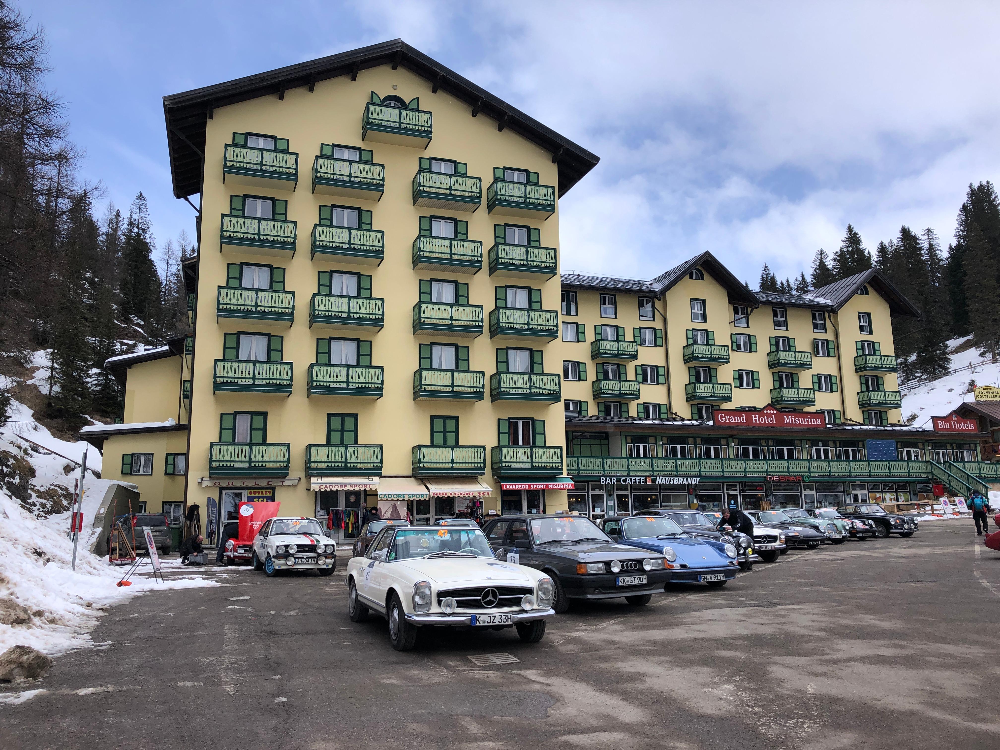 front view of the hotel, rooms overlook the lake