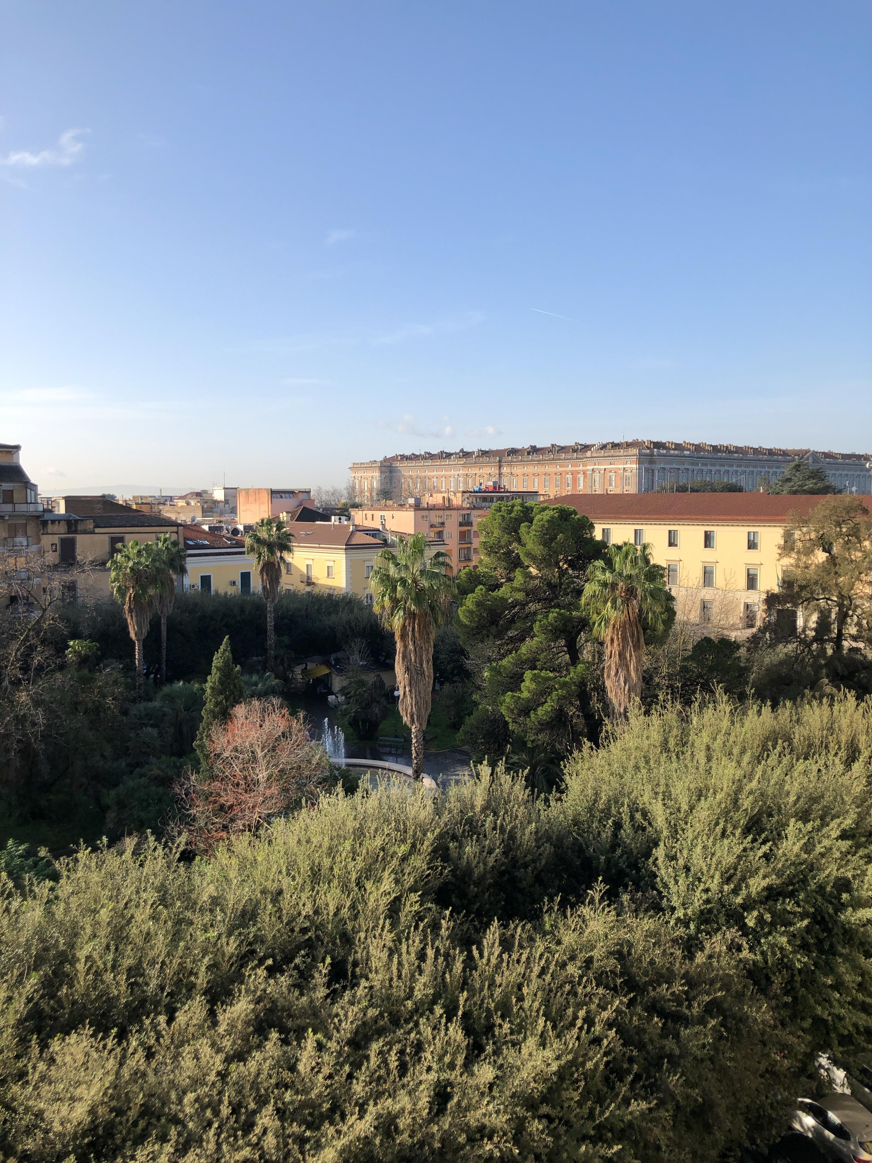 Vue de ma terrasse sur la reggia et le parc Vanvitelli 