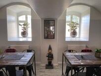 The restaurant had some weird sculptures of prison guards etc.