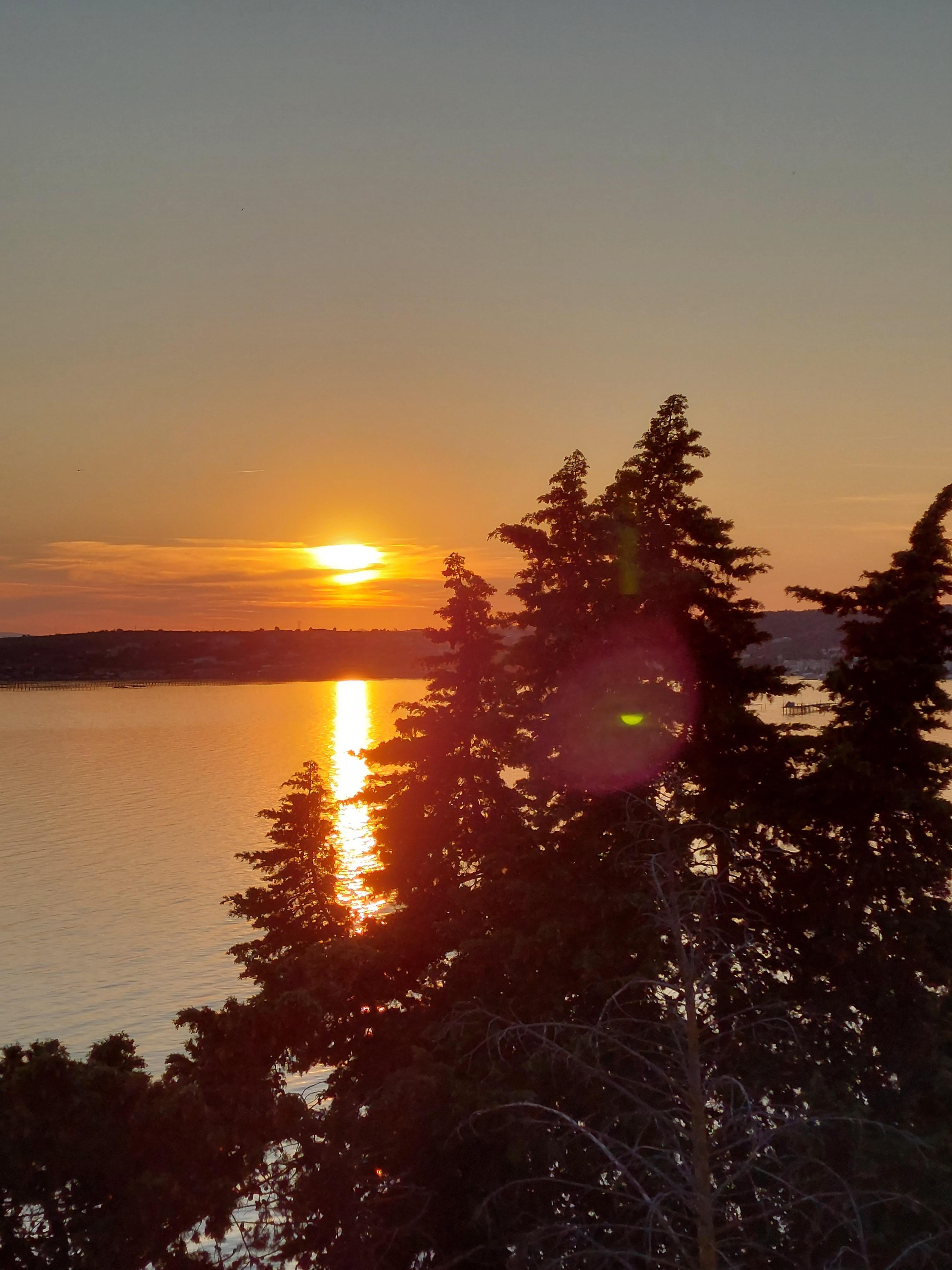 Coucher du soleil sur étang de Thau prise du parc de l'établissement 