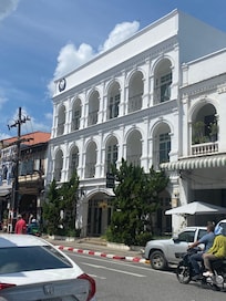 View of hotel from the bar across the road