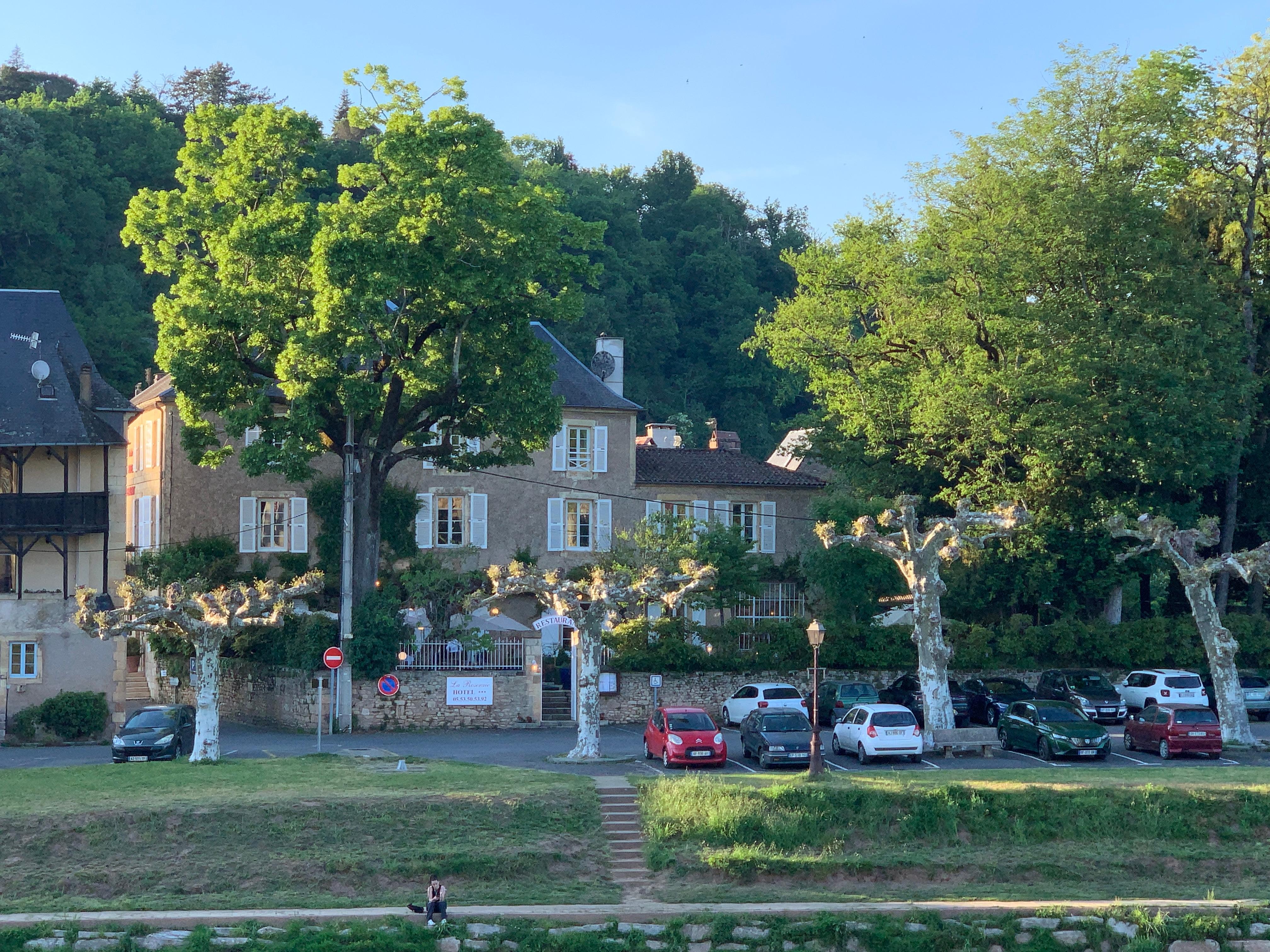 The hotel seen from the other side of the river. 