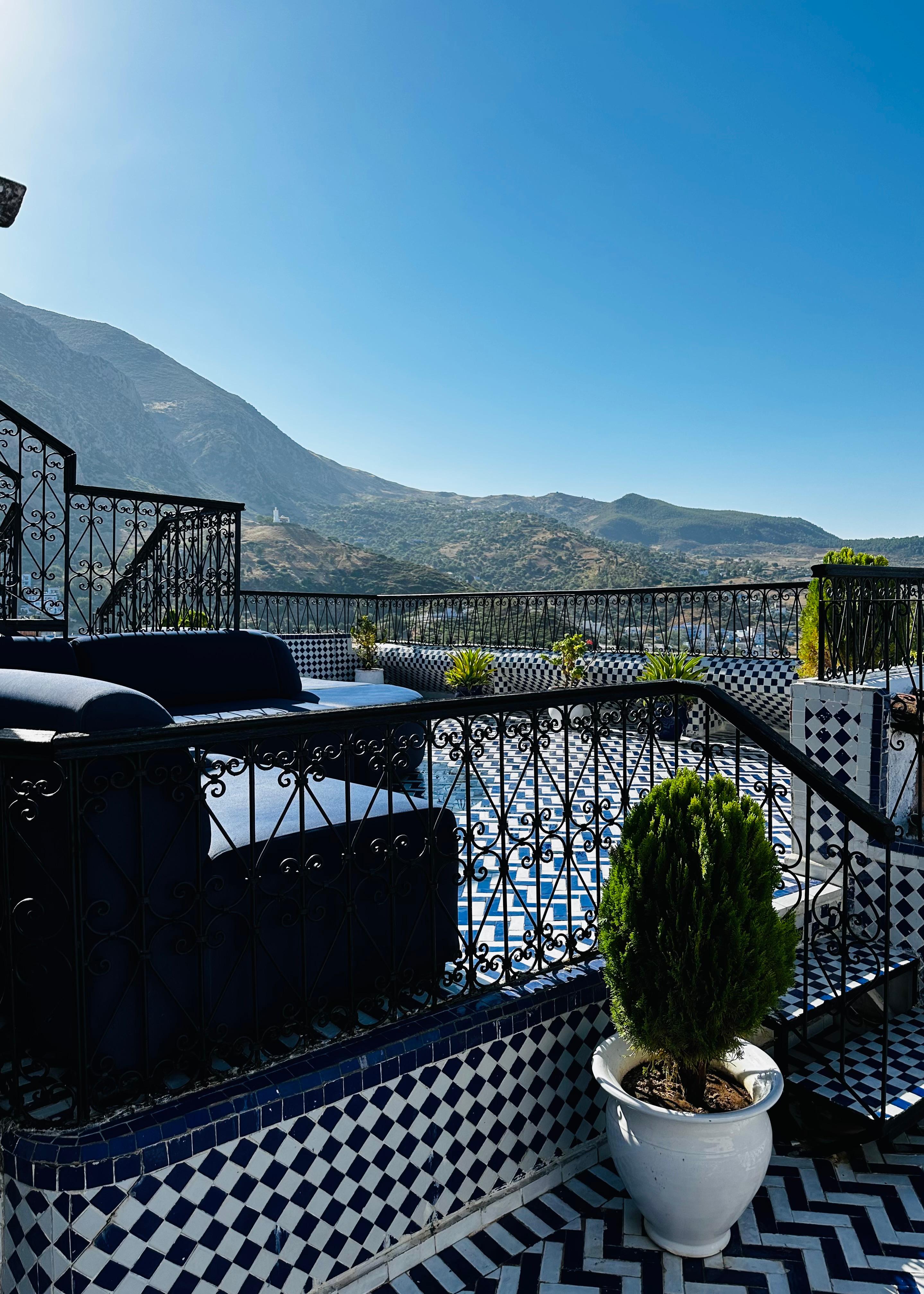 A large patio overlooks the city from Room 5