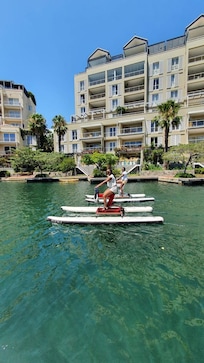 Water biking on the marina just a few meters from our apartment