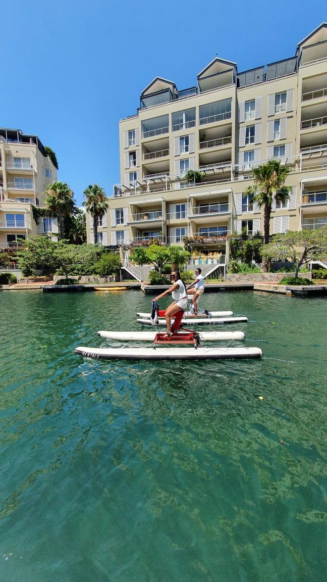 Water biking on the marina just a few meters from our apartment 