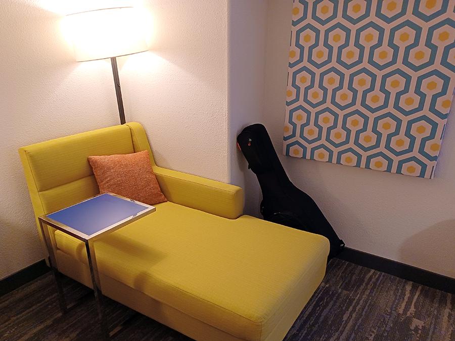 Unexpected, funky-retro corner couch? Kind of fun, actually.