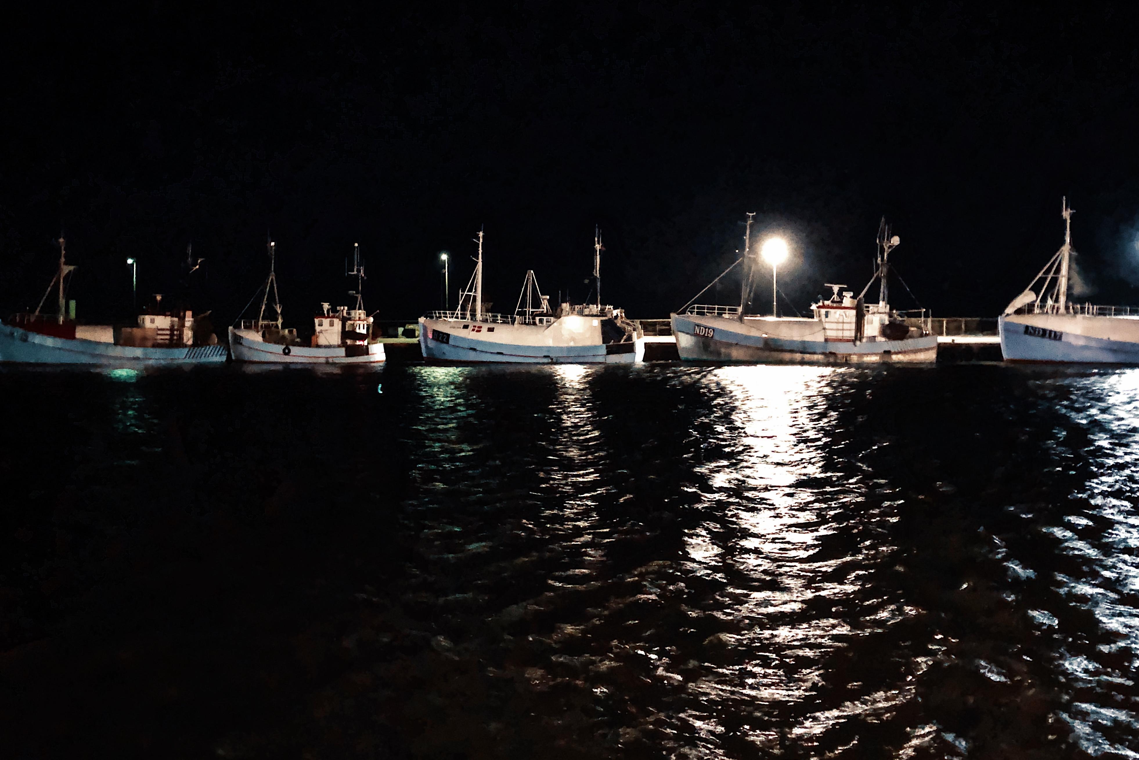 Fishing boats in Gilleleje Harbour a Saturday evening in January