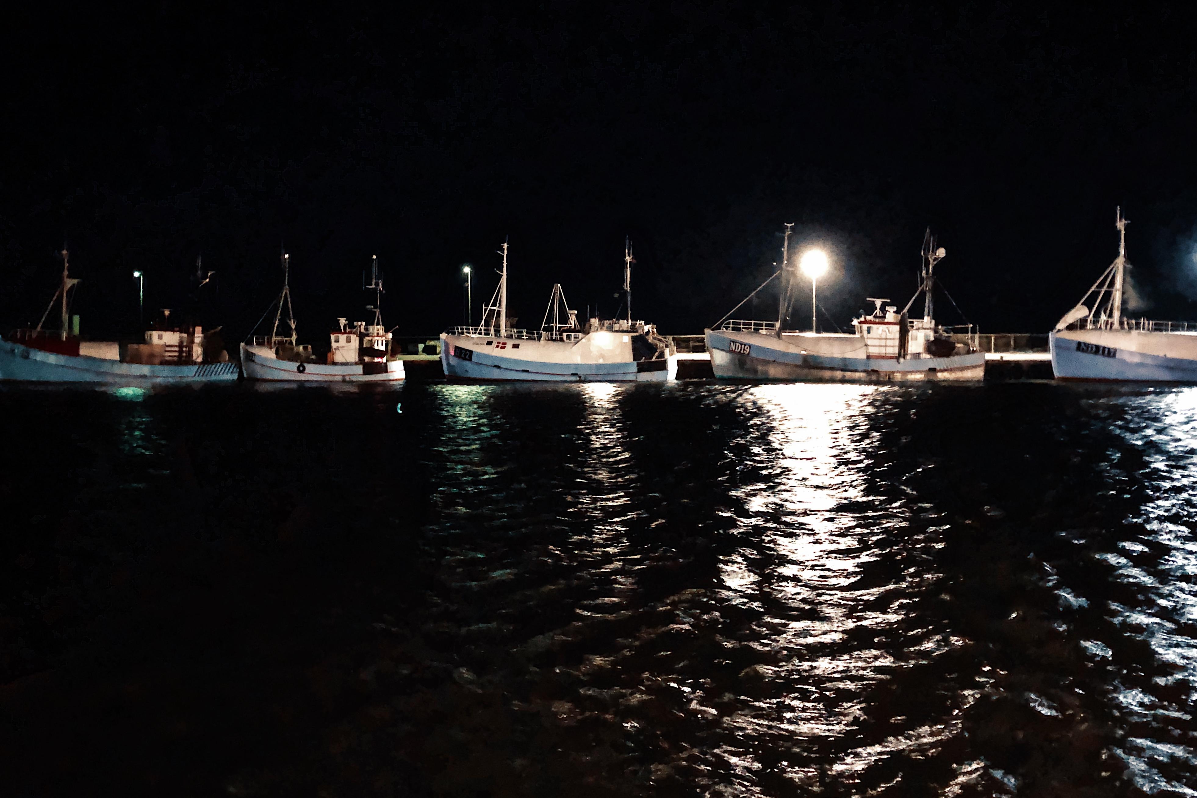 Fishing boats in Gilleleje Harbour a Saturday evening in January 