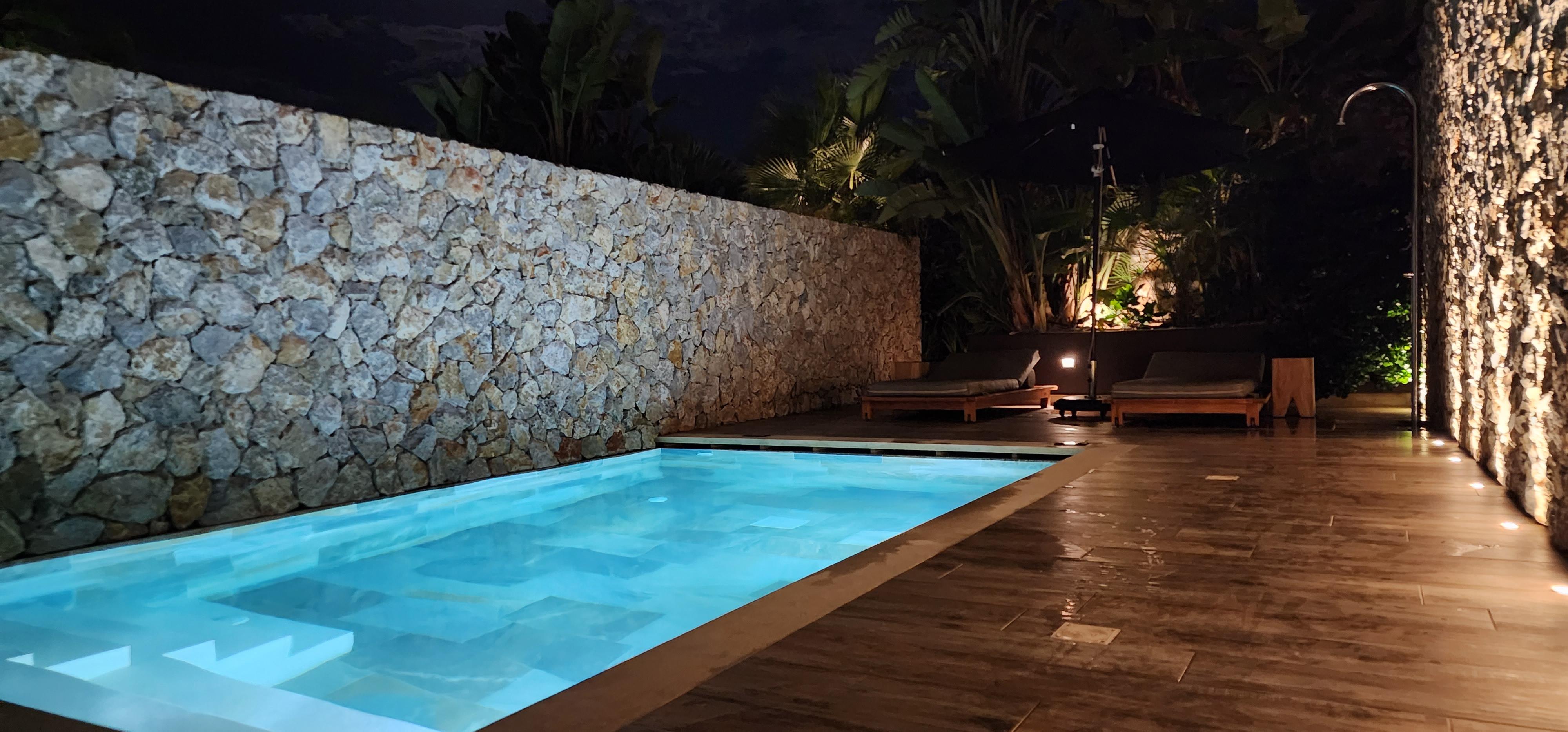 Our private pool at night