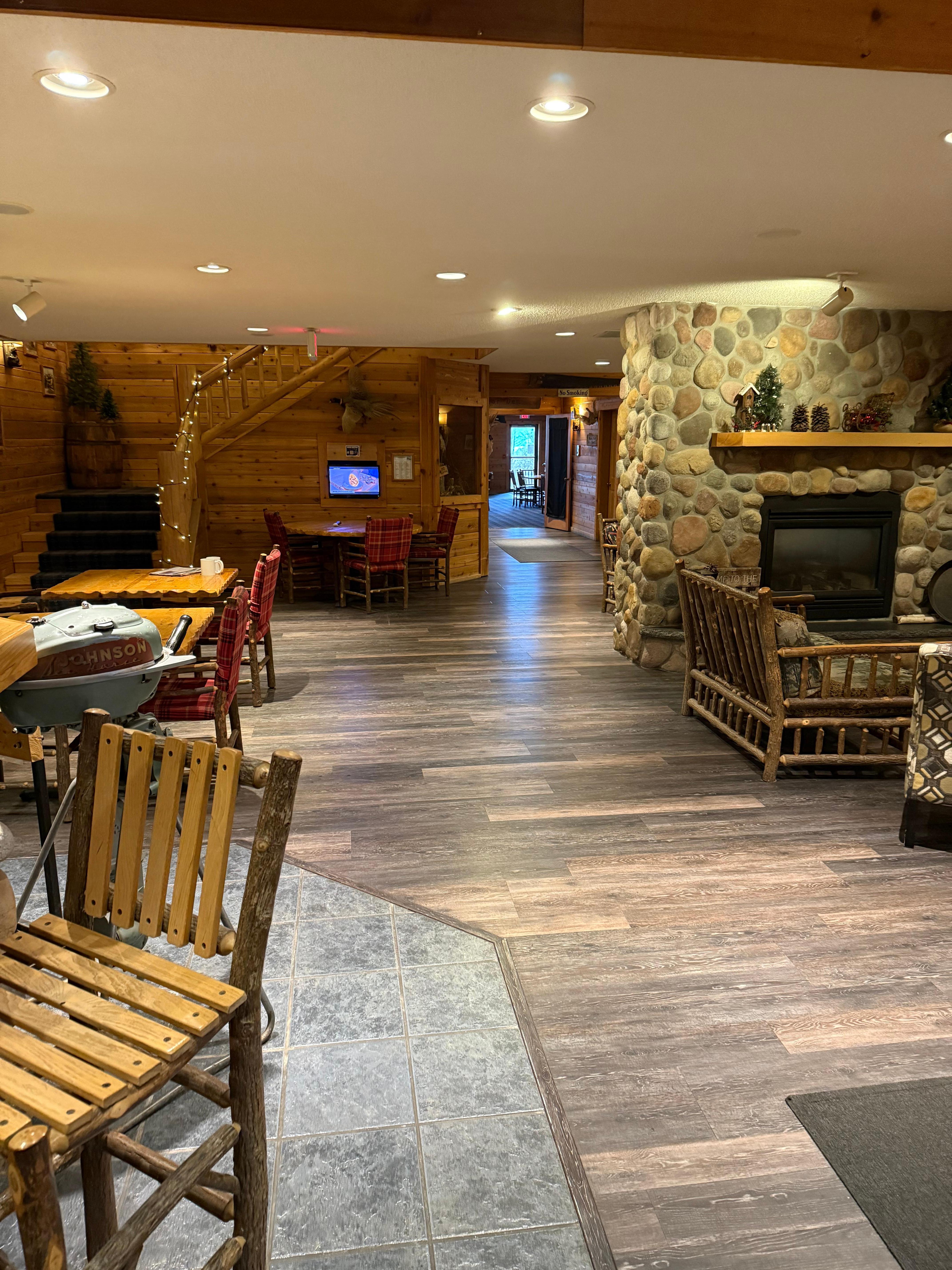 The lobby with a fireplace 