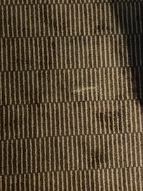 Ungefähr 10 cm Großer Flecken. Der Rest vom Teppich ist auch sehr benutzt.