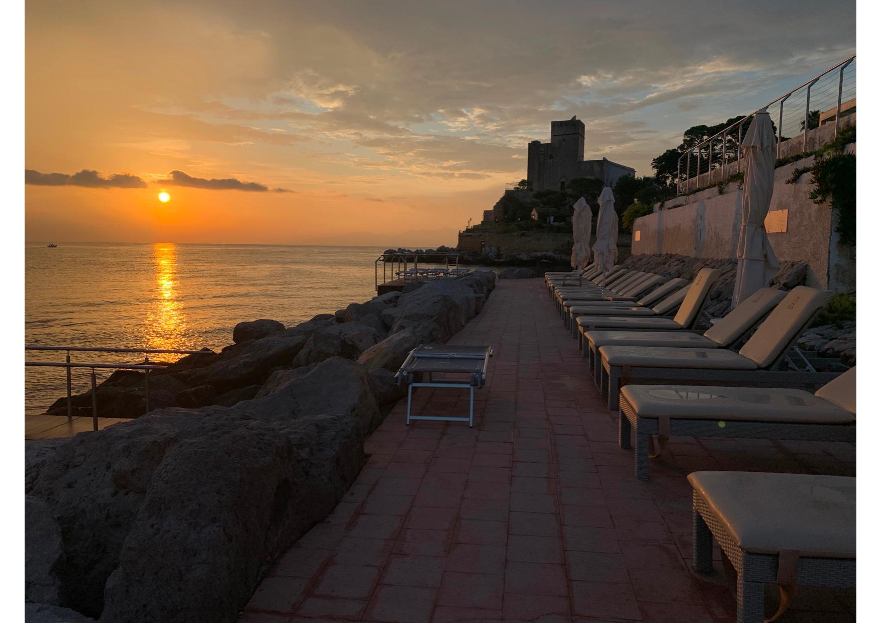 Deck chairs overlooking the Tyrrhenian sea.