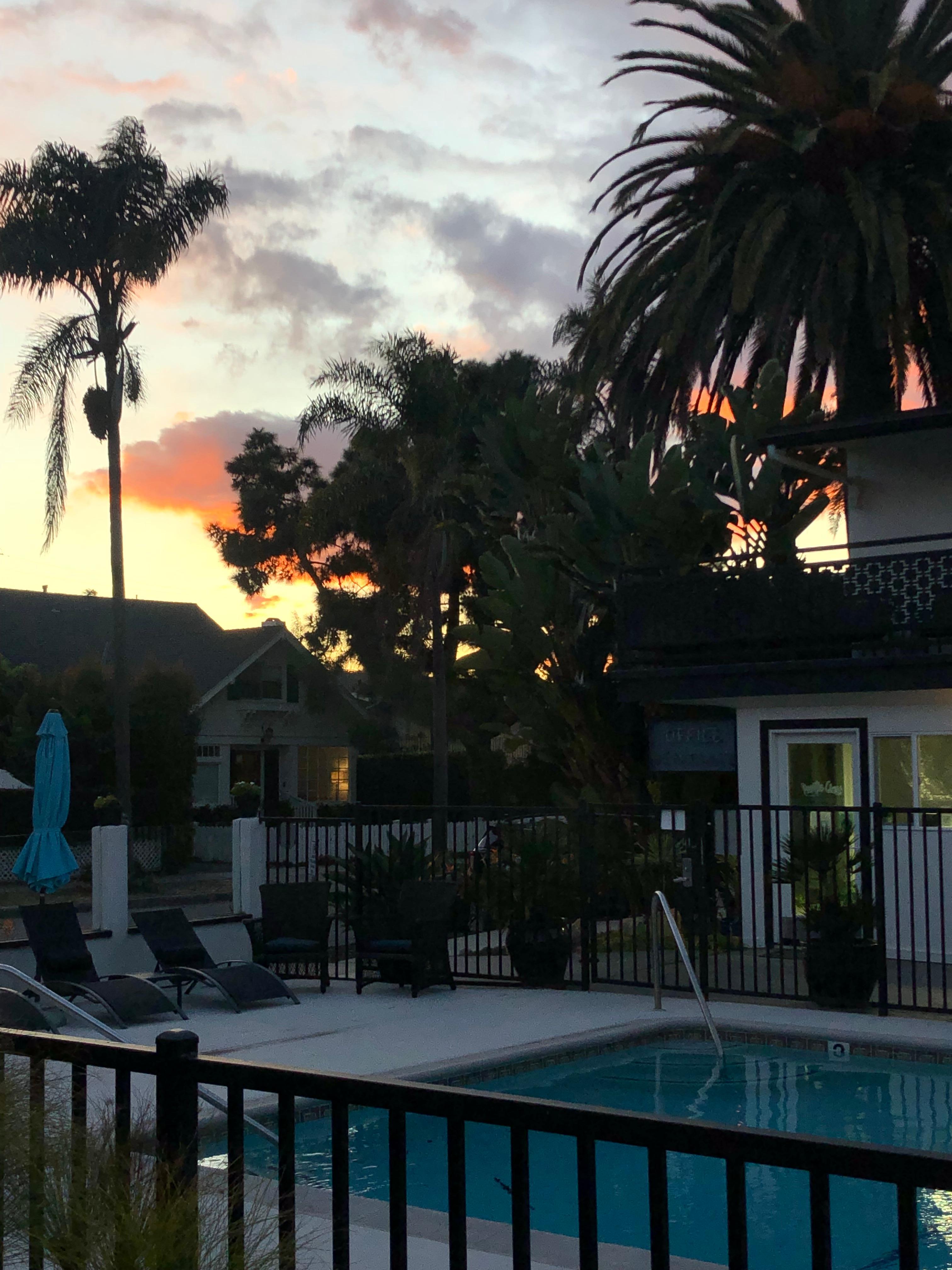 Pool side at sunset. 