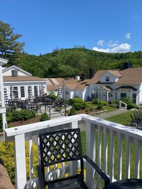 Deck overlooking patio of the restaurant