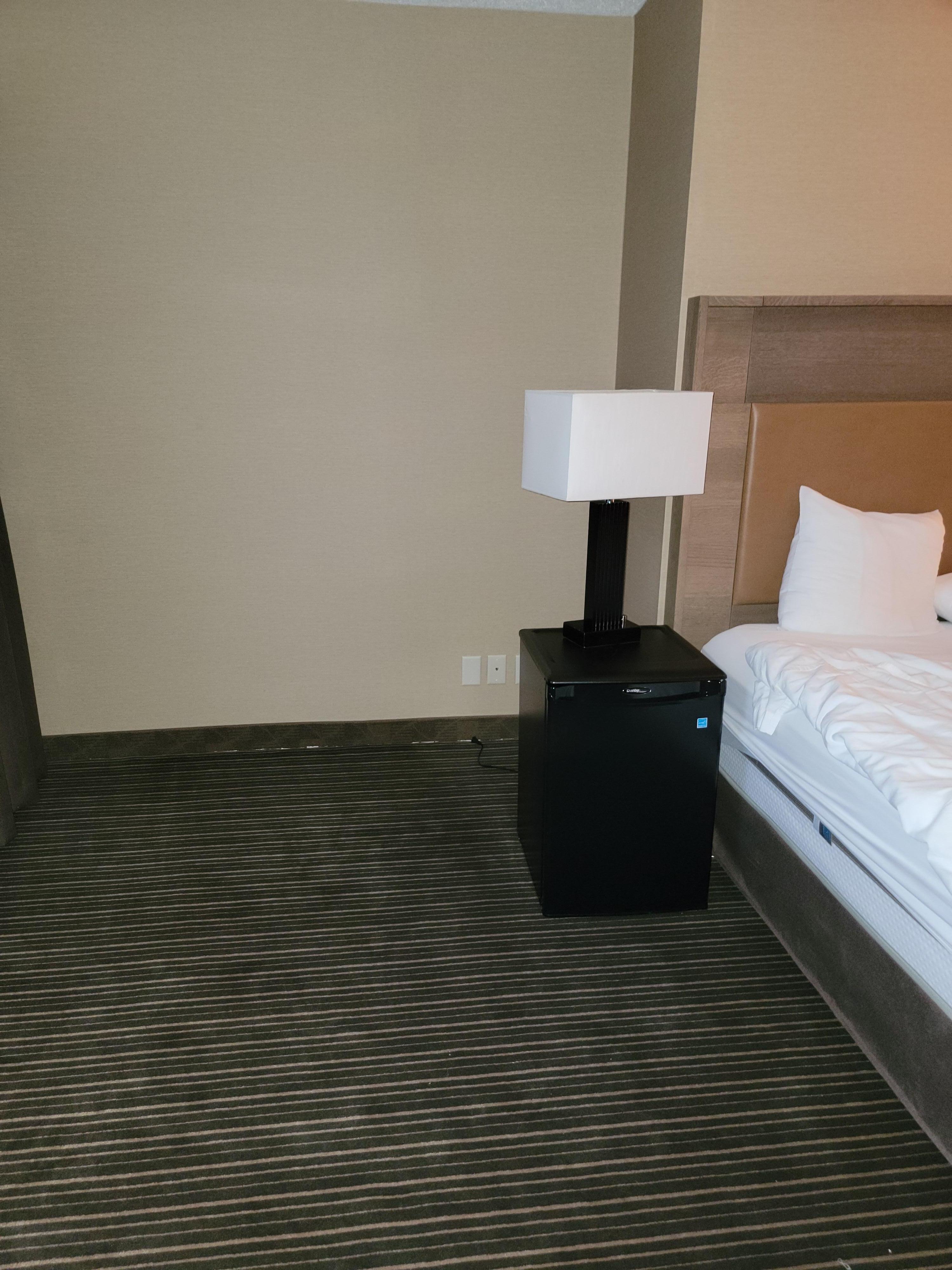 Fridge in the middle of the room and light you can't use