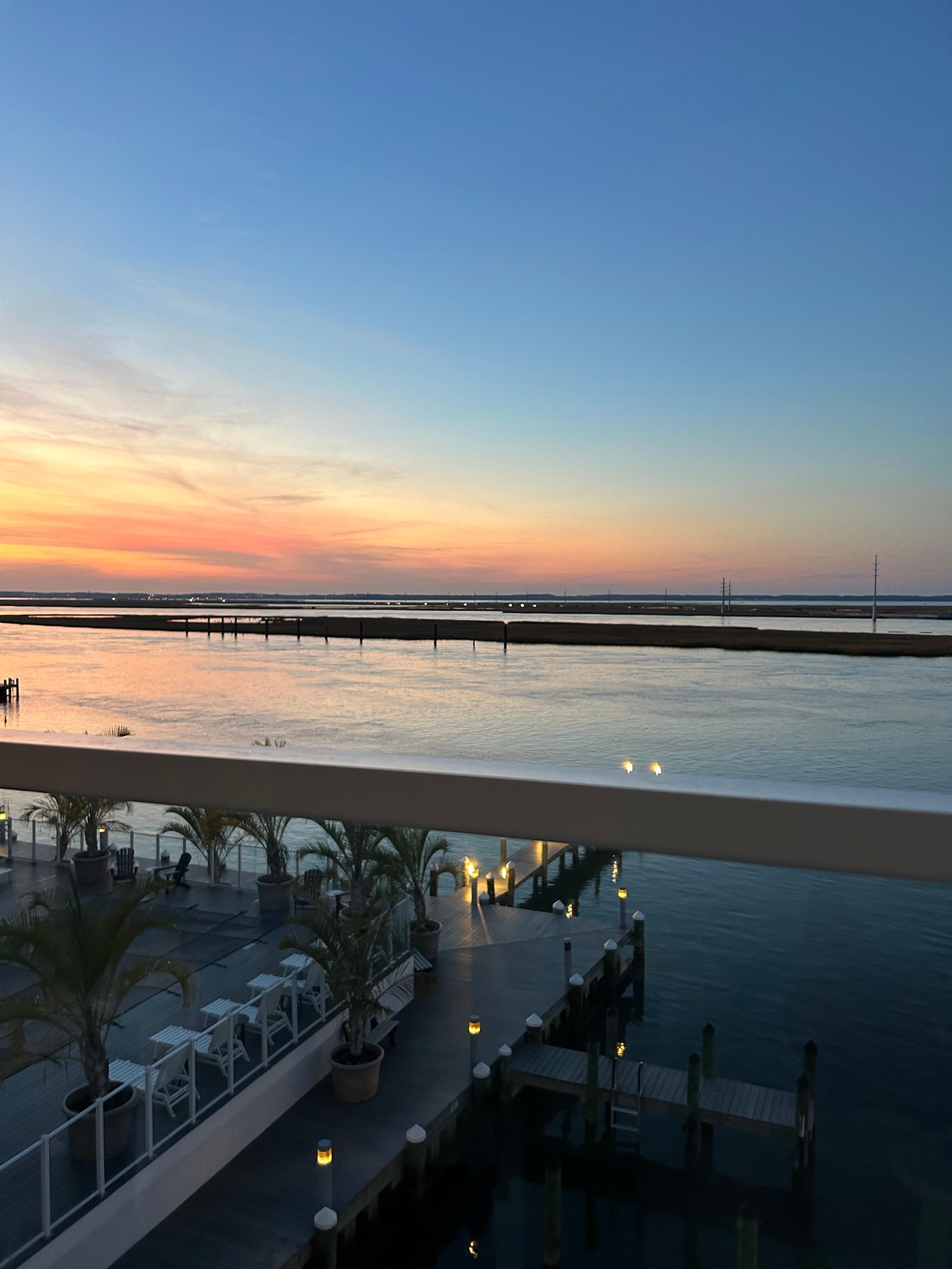 View from our balcony at sunset.