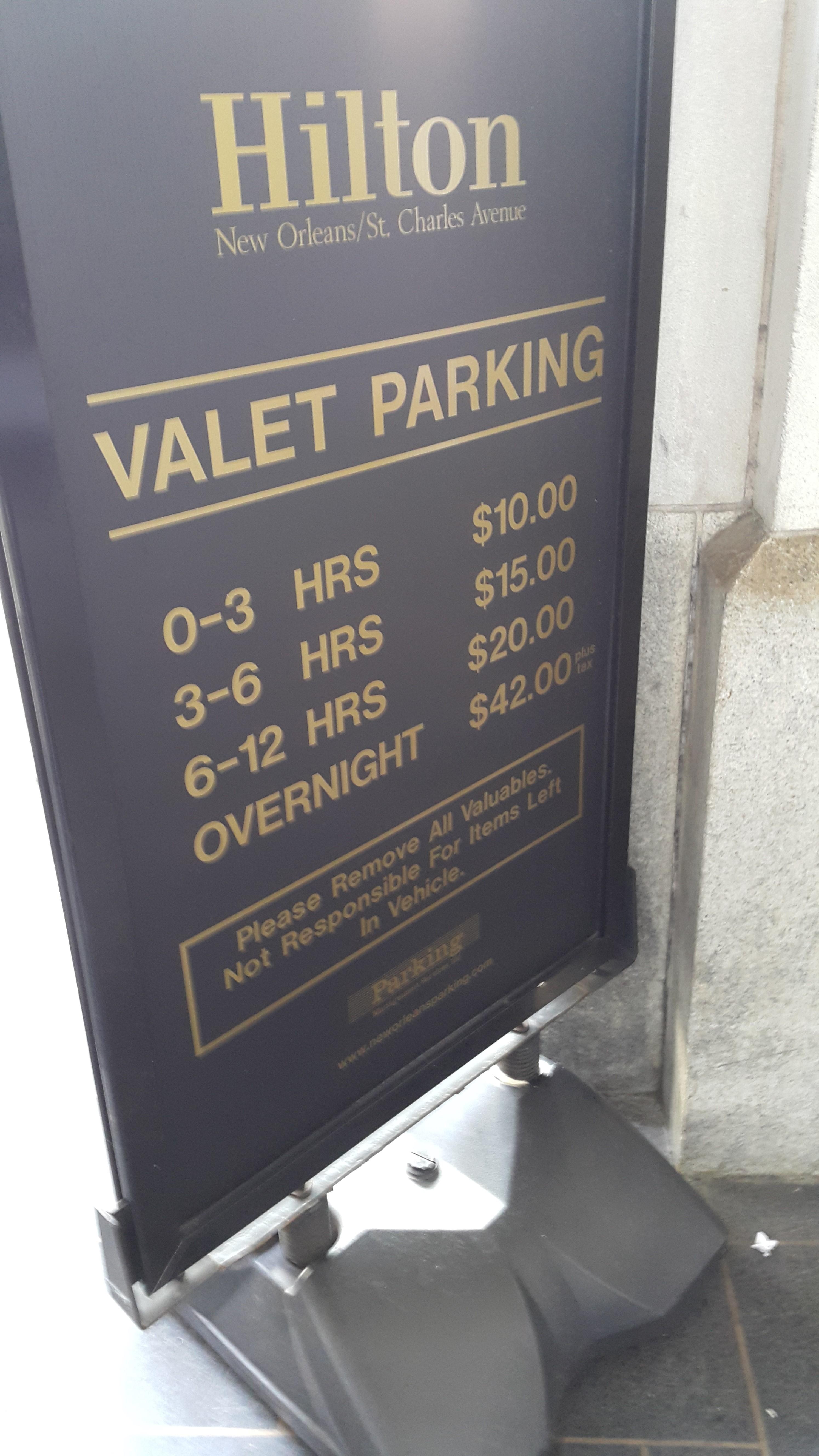 Valet charge is per night, not per day