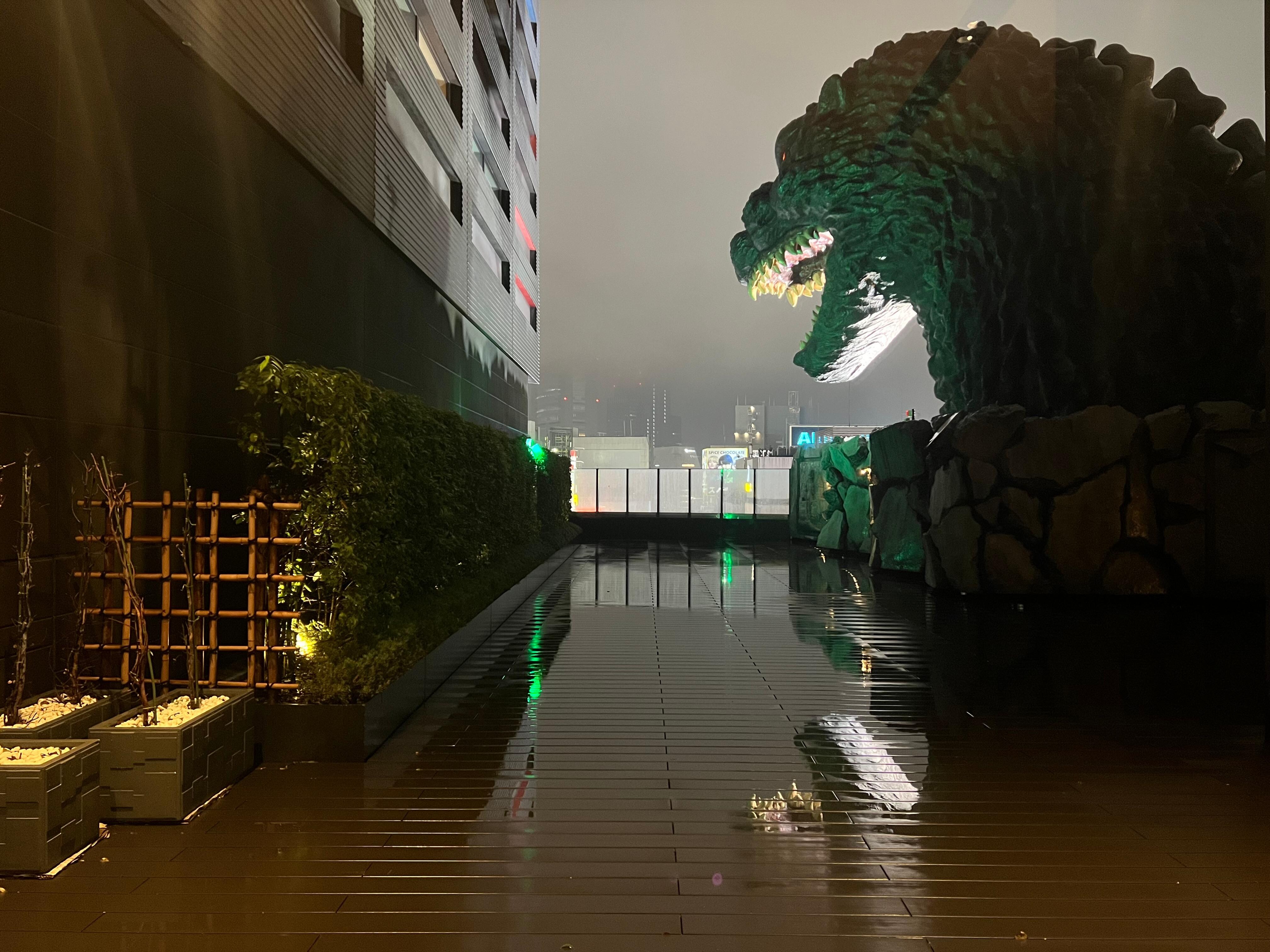 View of the closed Godzilla terrace from the hotel lobby.