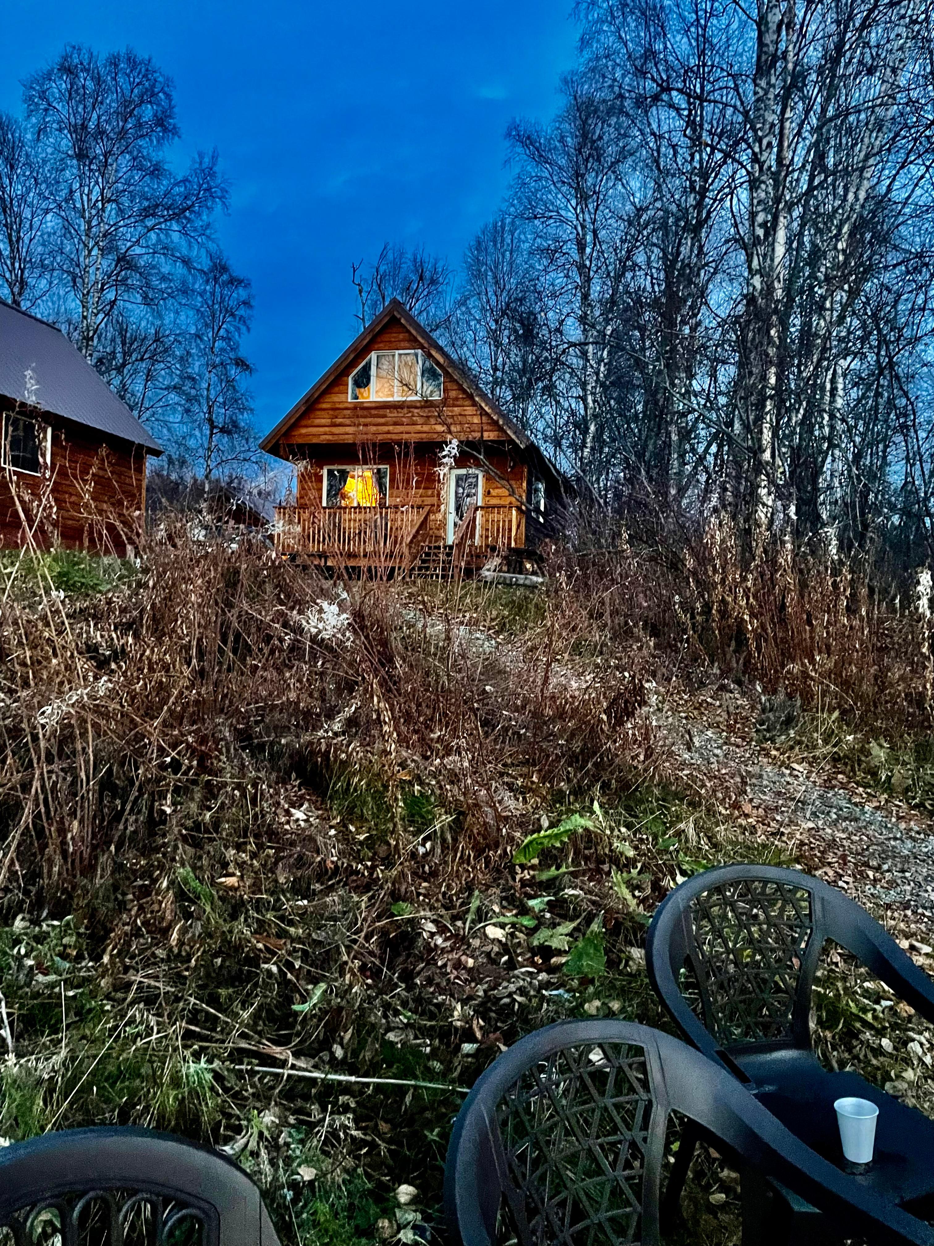 View of cabin from lake 