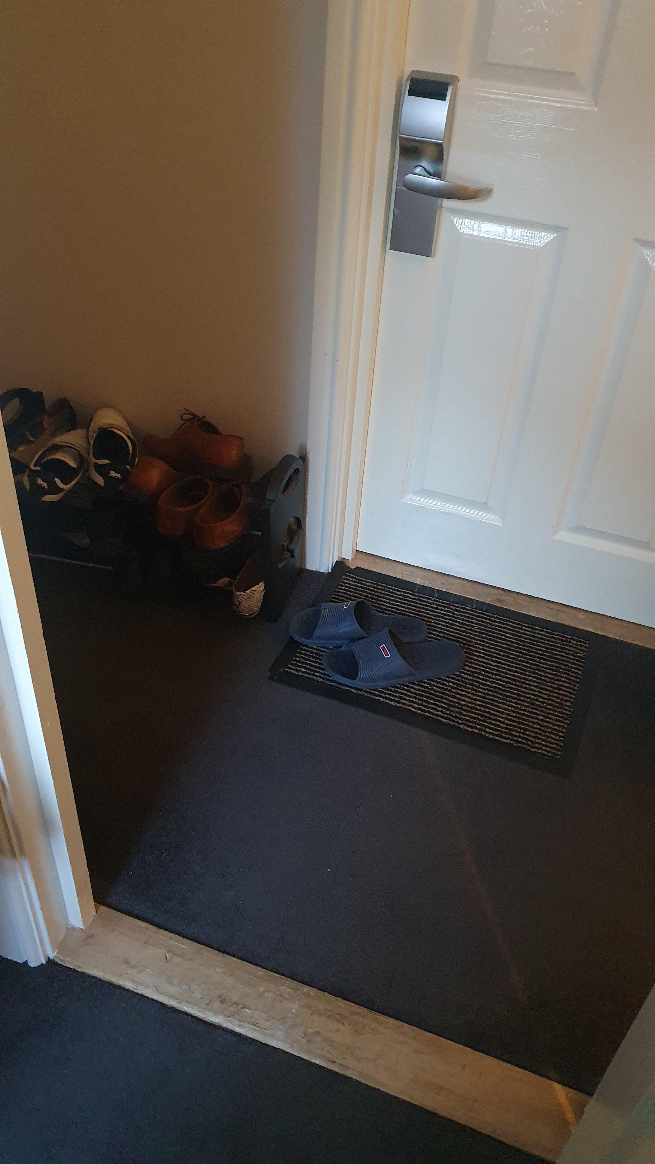 Shoes and slippers OUTSIDE room door! Disgusting!