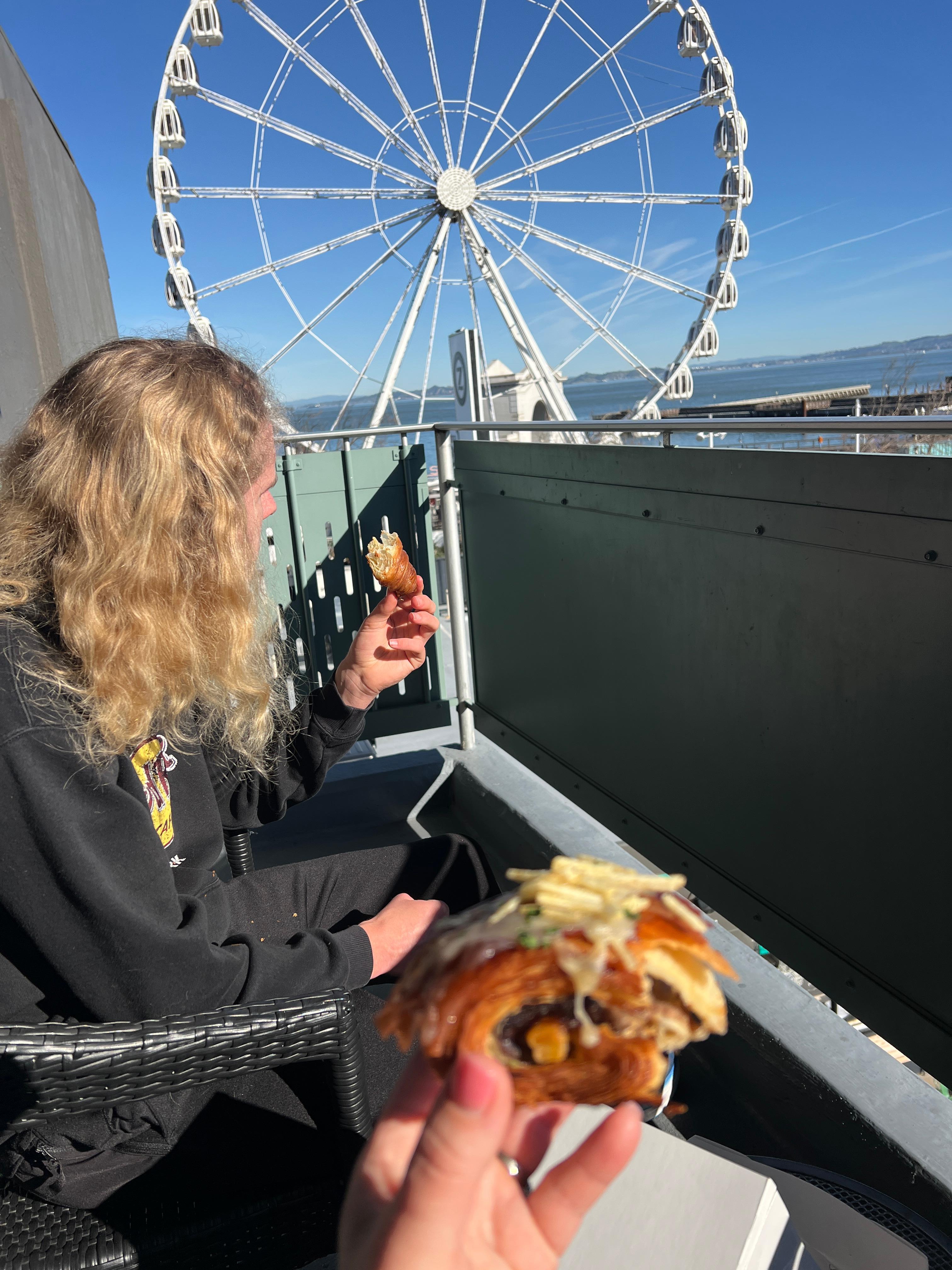 Enjoying our breakfast on the balcony of our partial review of the bay room.