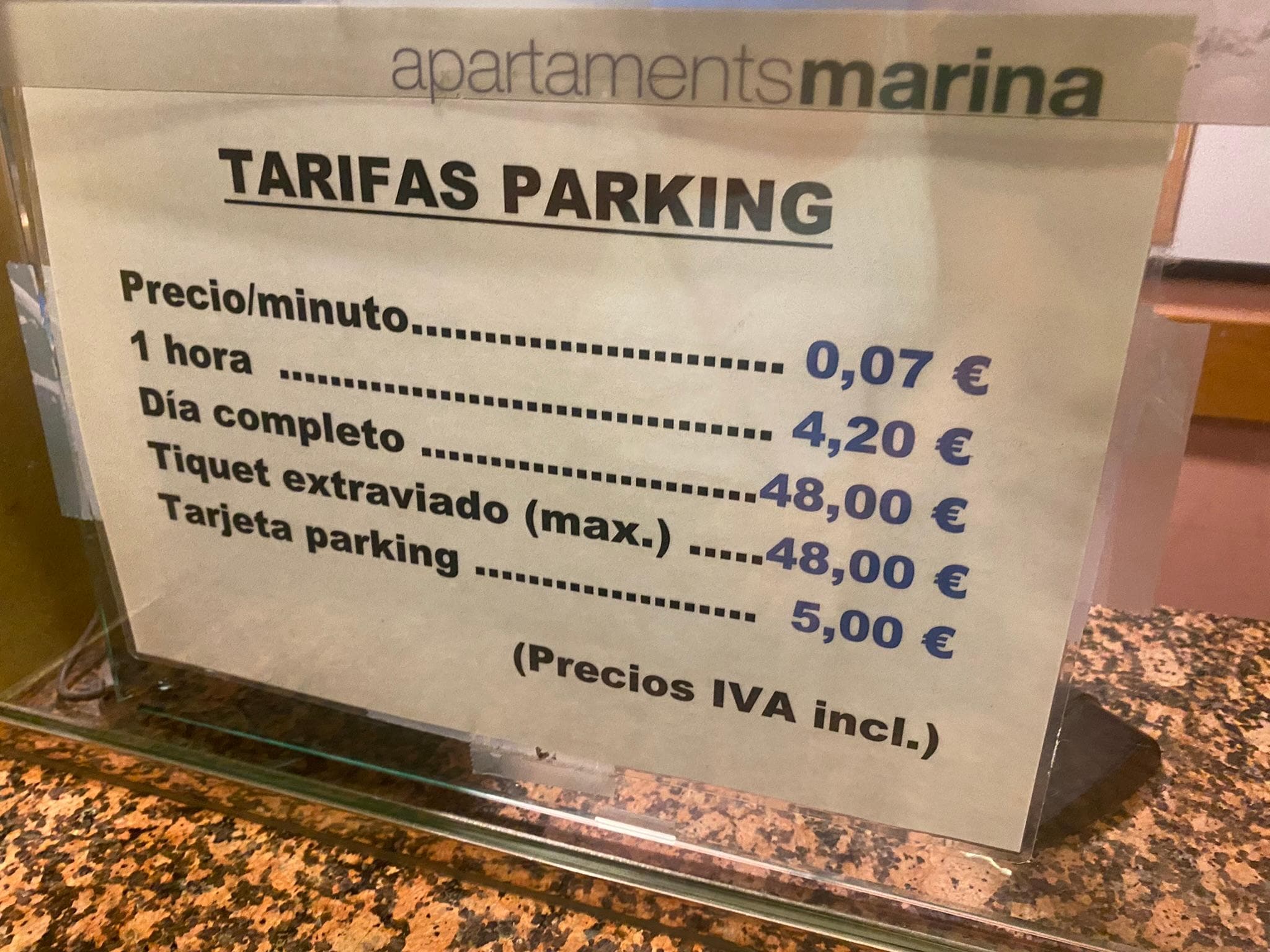 Tarifas parking