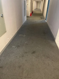 The hallway is filthy