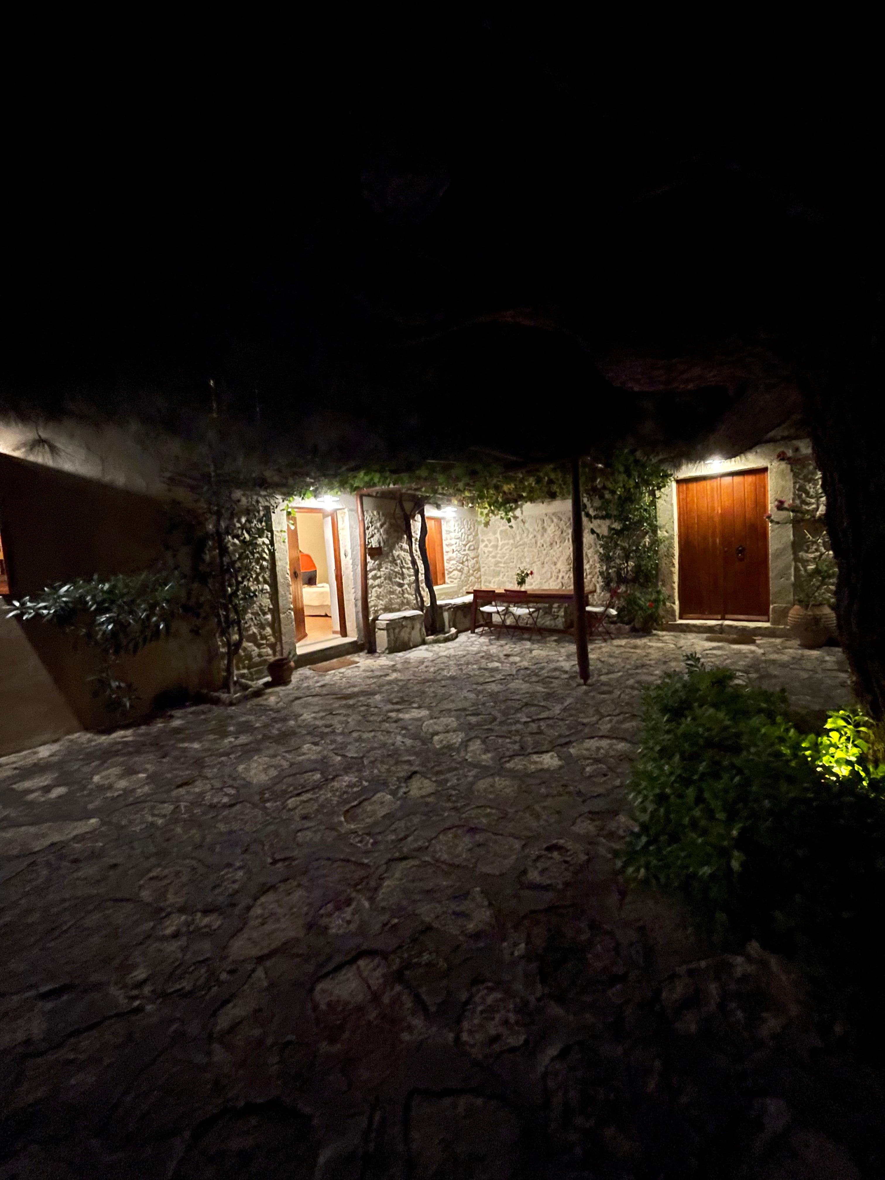 Night time view of the apartments.