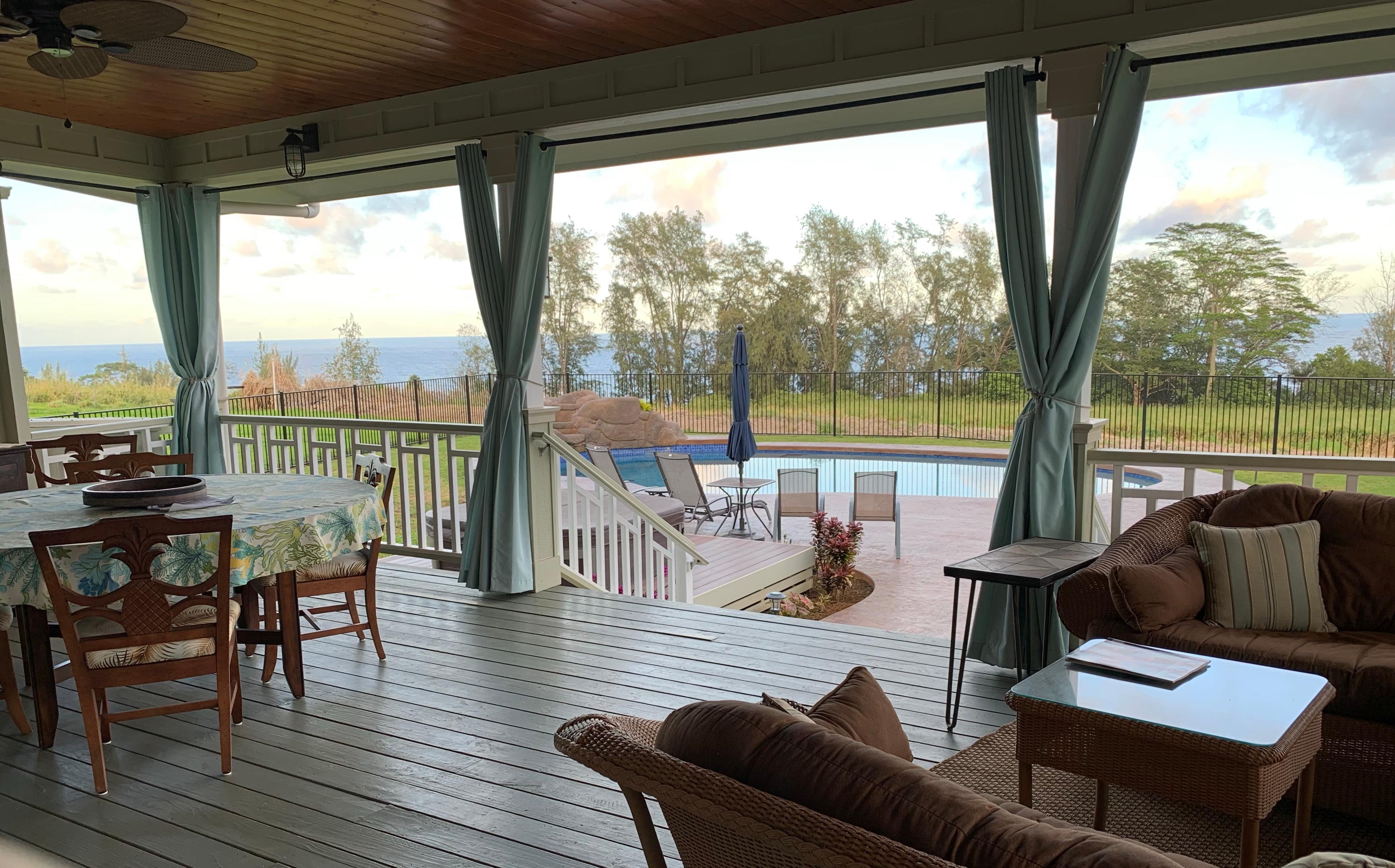 Beautiful lanai to start the day with a delicious breakfast and to end the day with a soak beneath the stars. 