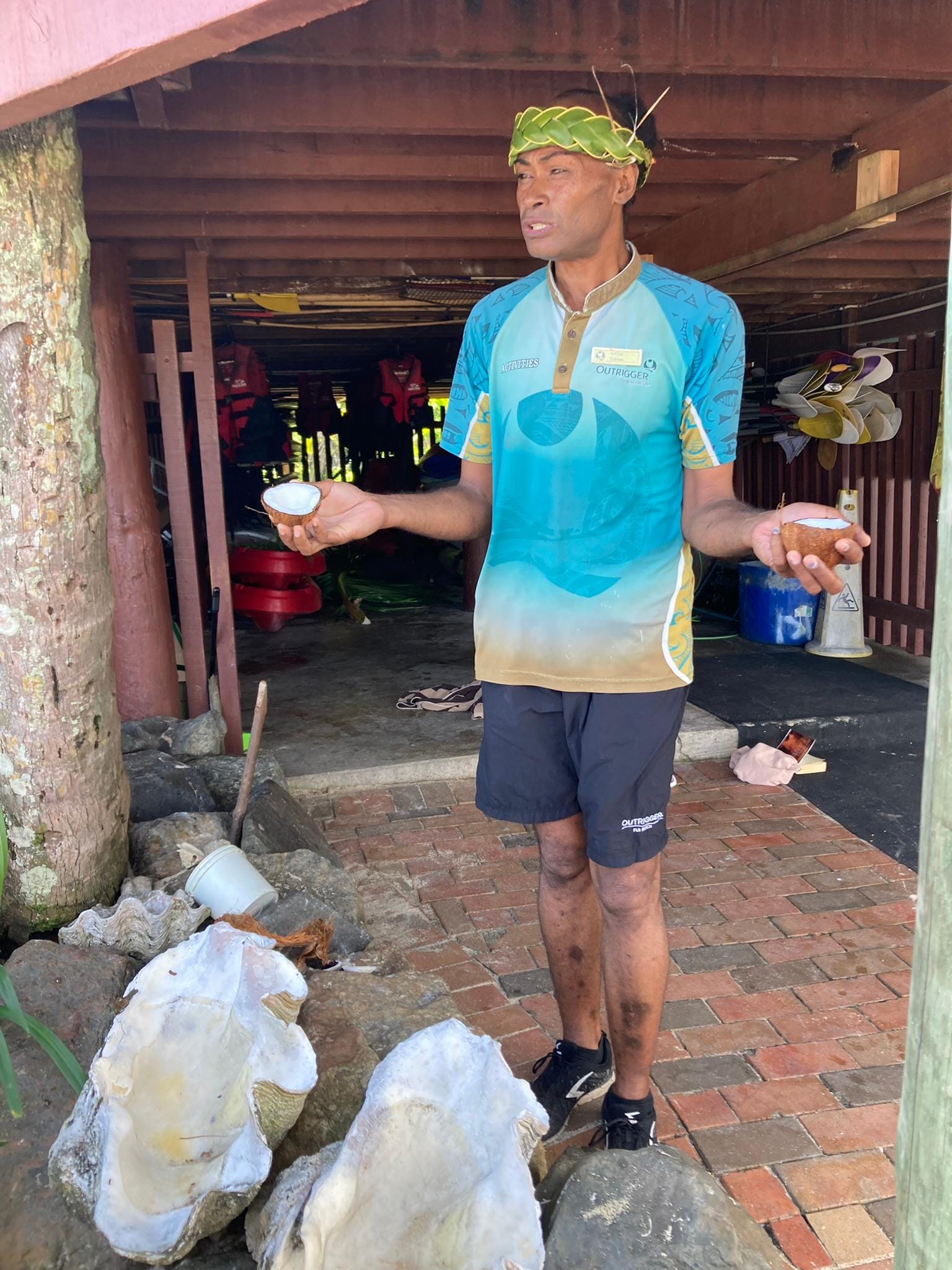 Coconut husking demonstration
