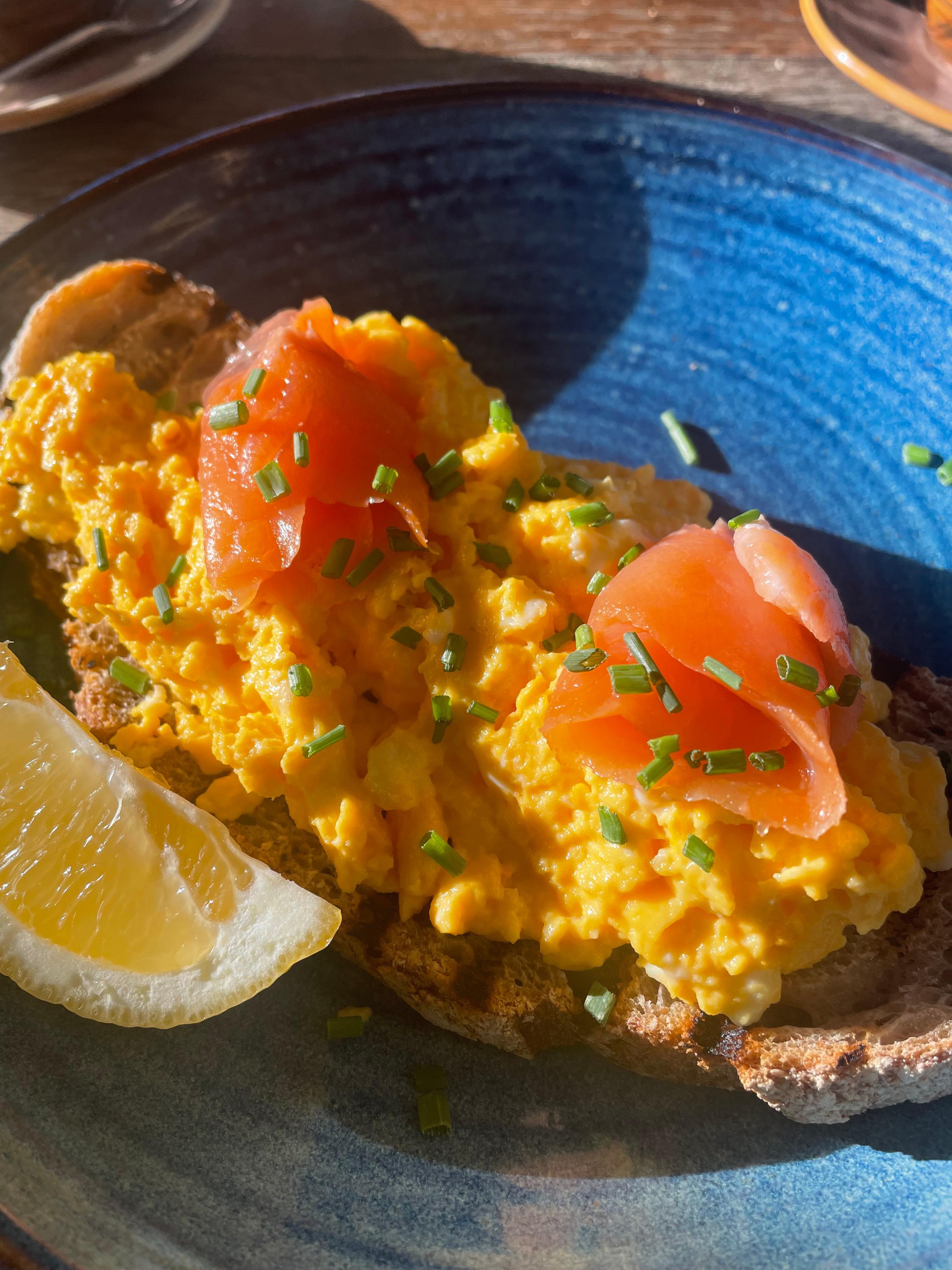 Salmon and scrambled eggs