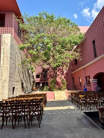 Courtyard set up for wedding ceremony