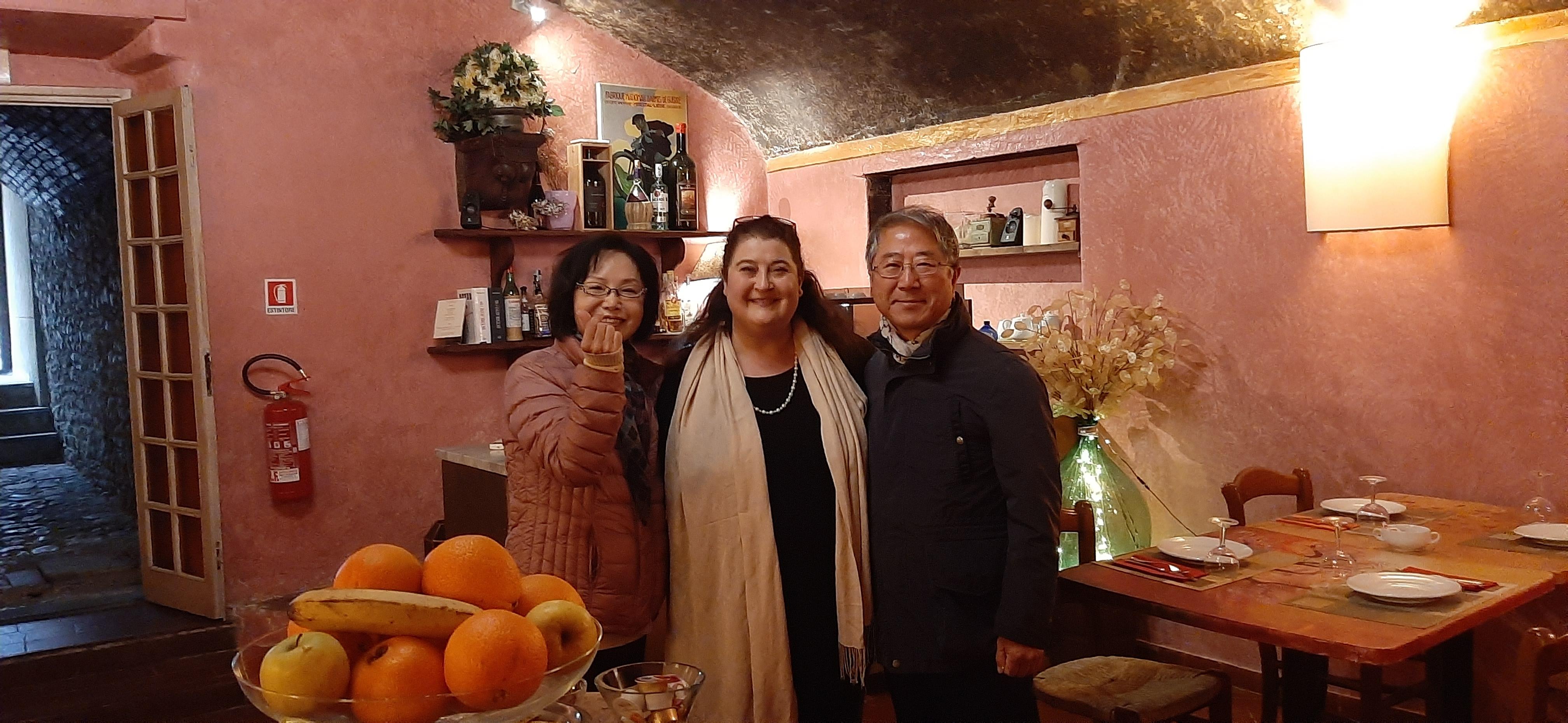 The elegant kitchen with the owner of the villa