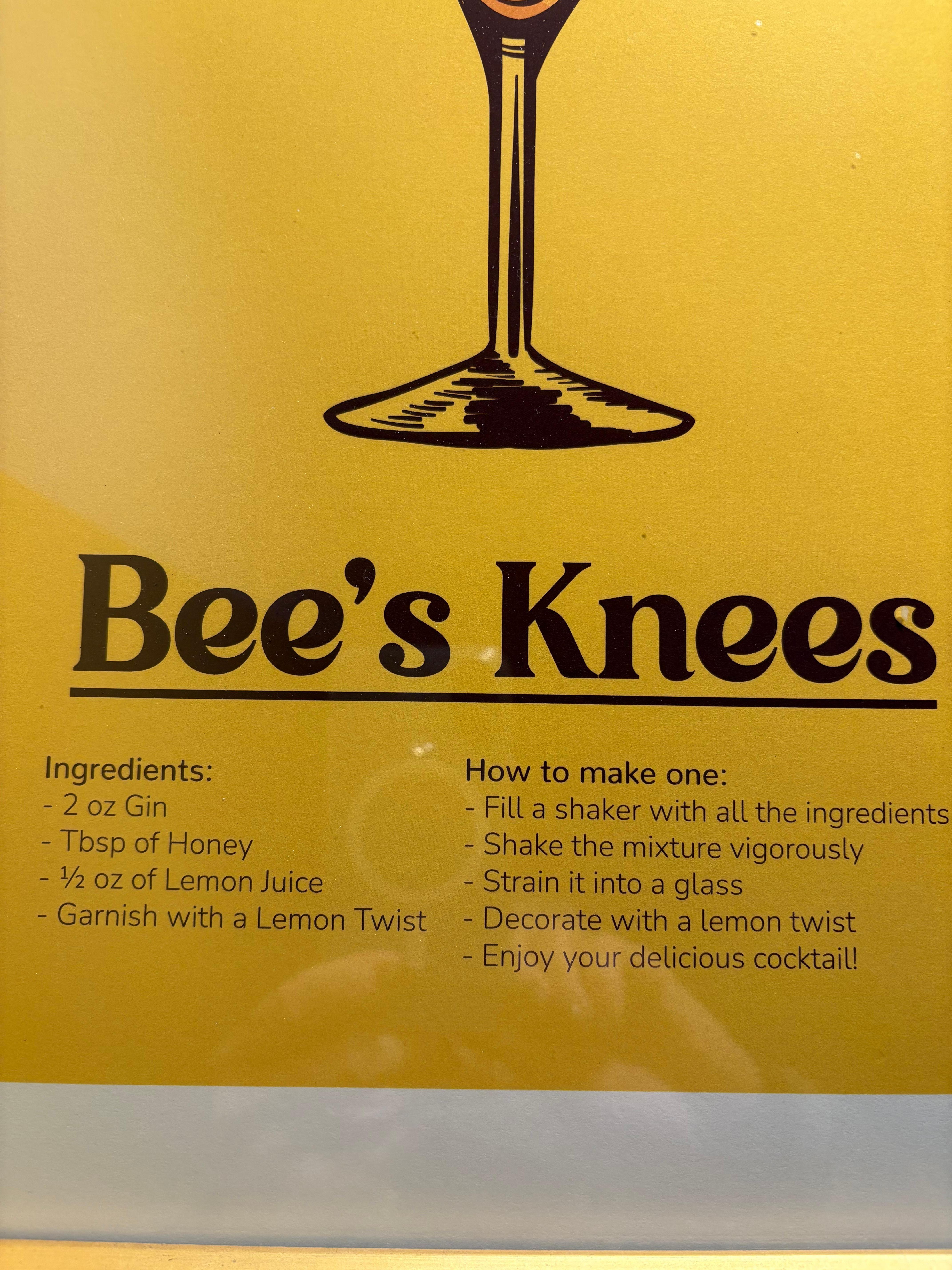 Bees Knees recipe in our room. Delicious cocktail from the bar!