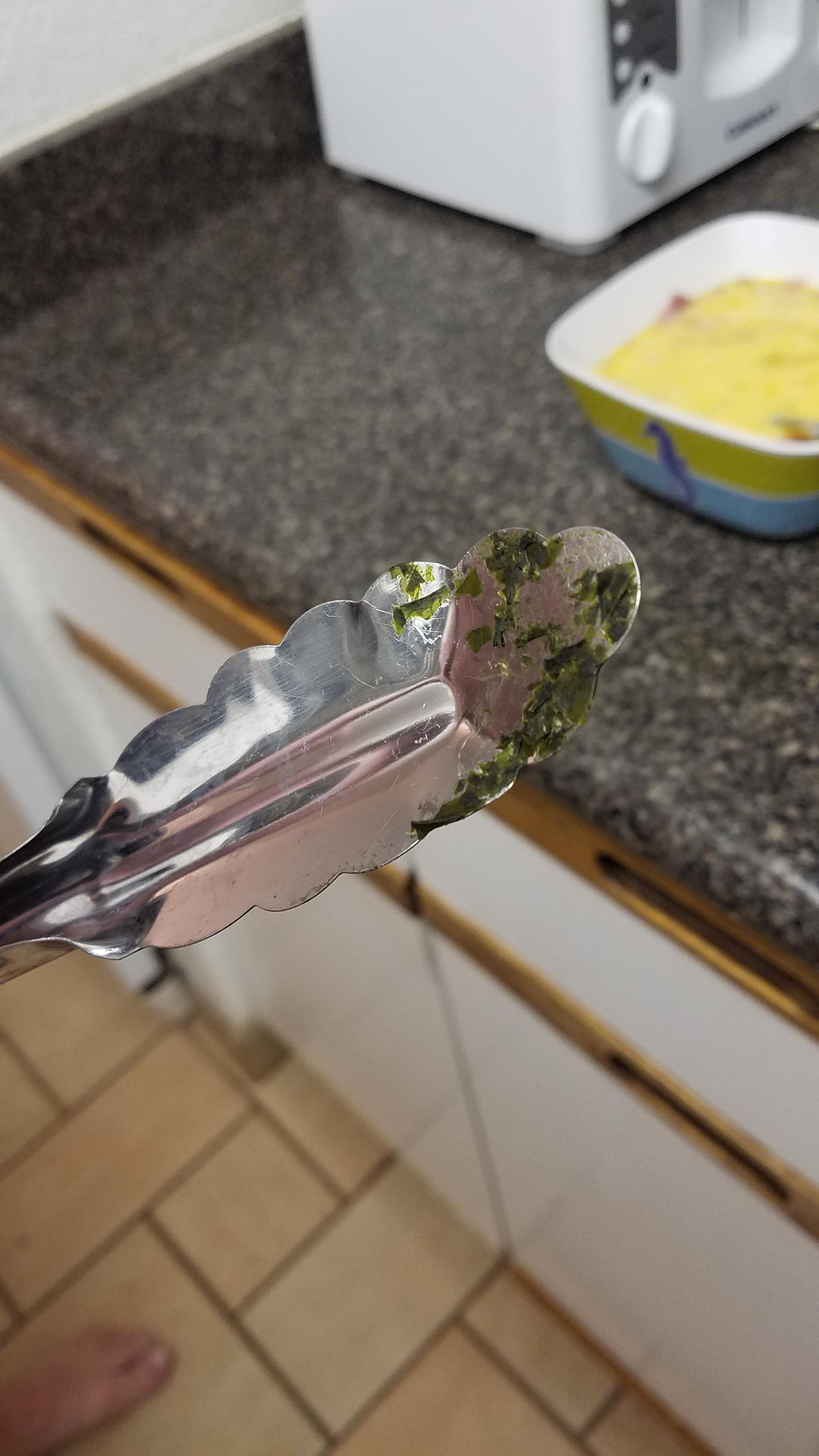Dirty pan with hair in it.