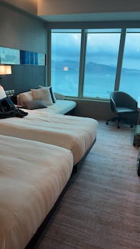 Double bed with view and down comforter