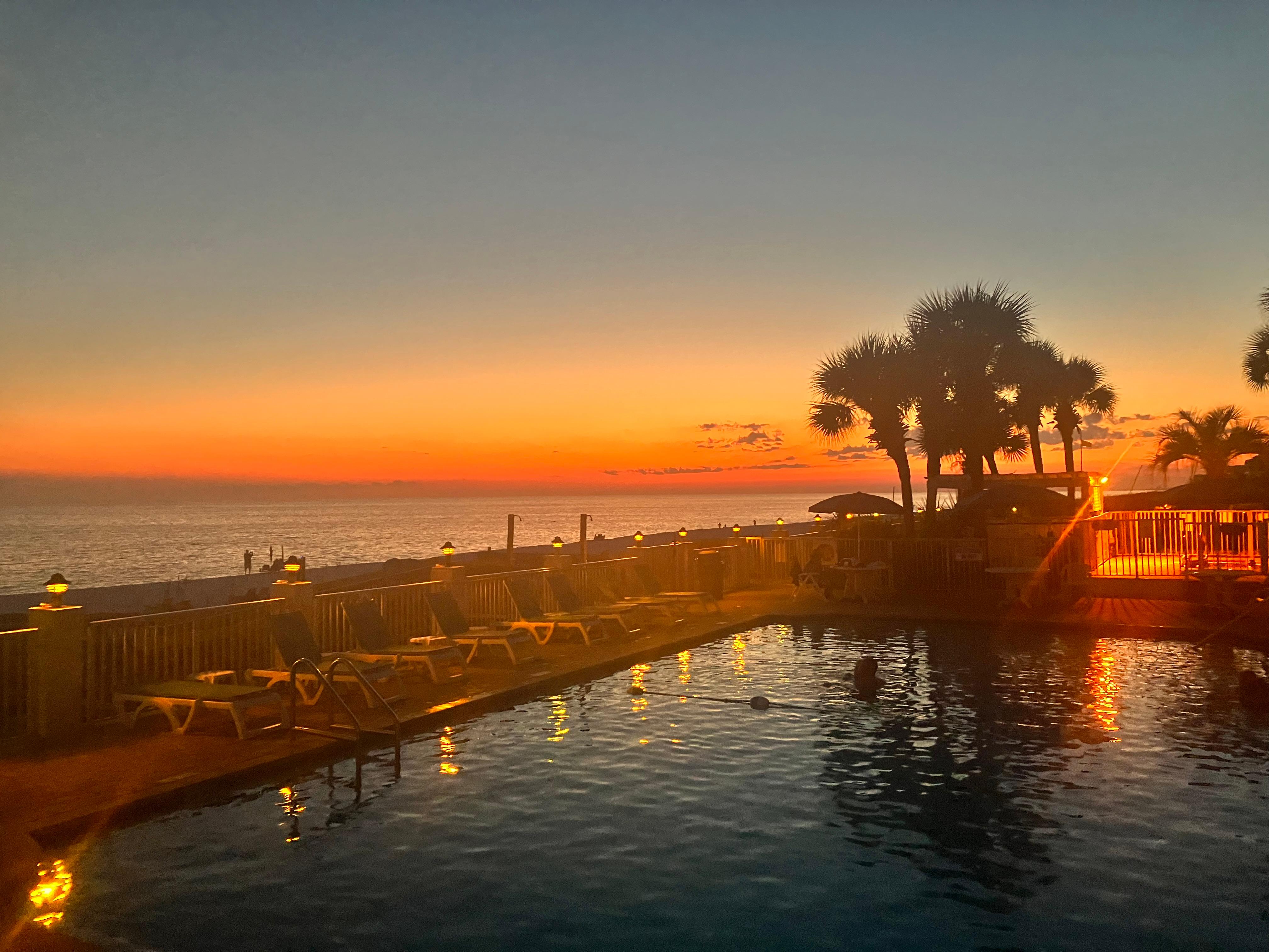 Poolside sunset view