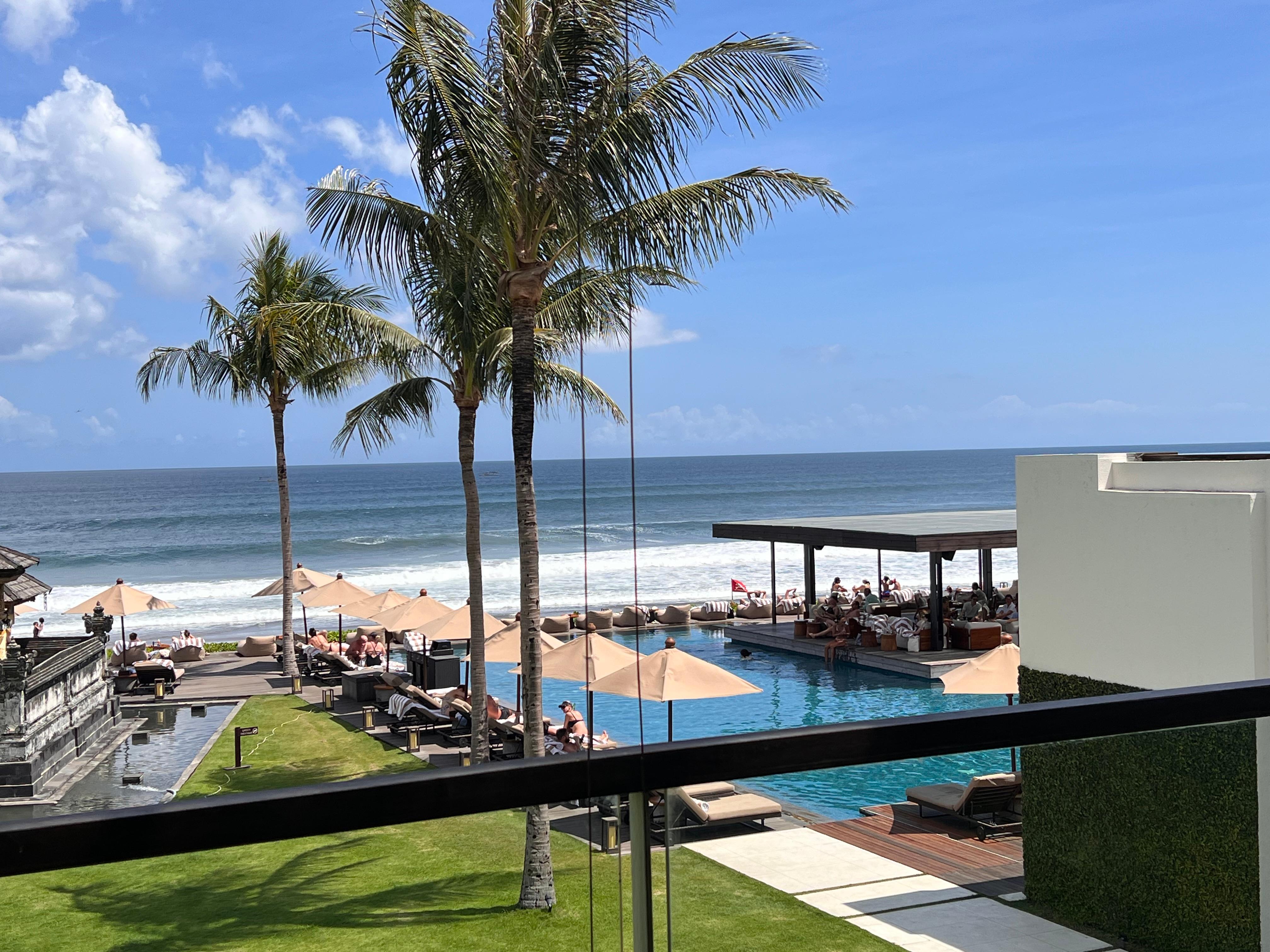 View of the pool n beach from lobby